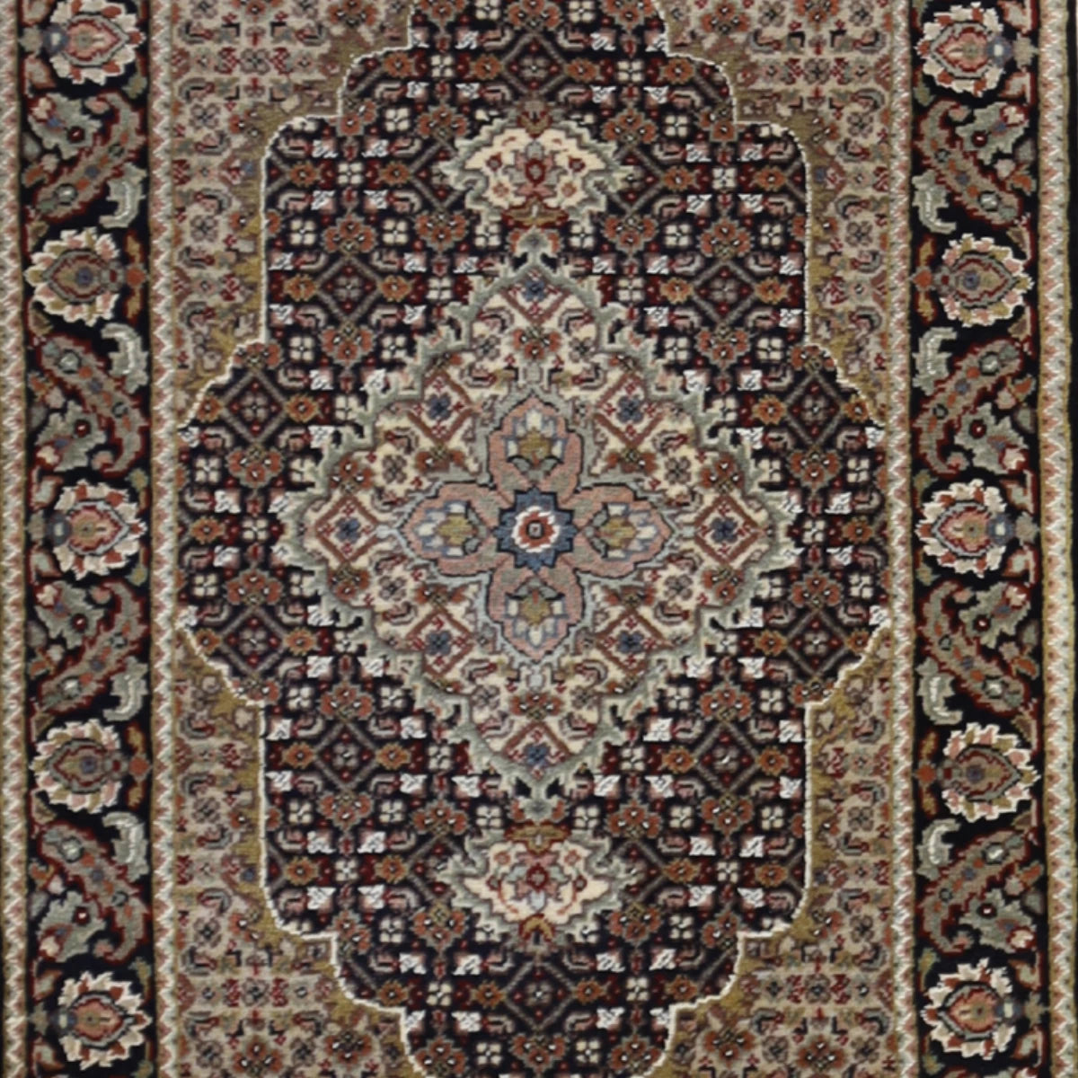 2'0" x 3'0" BLACK AND BLACK TABRIZ FISH DESIGN INDIAN RUG