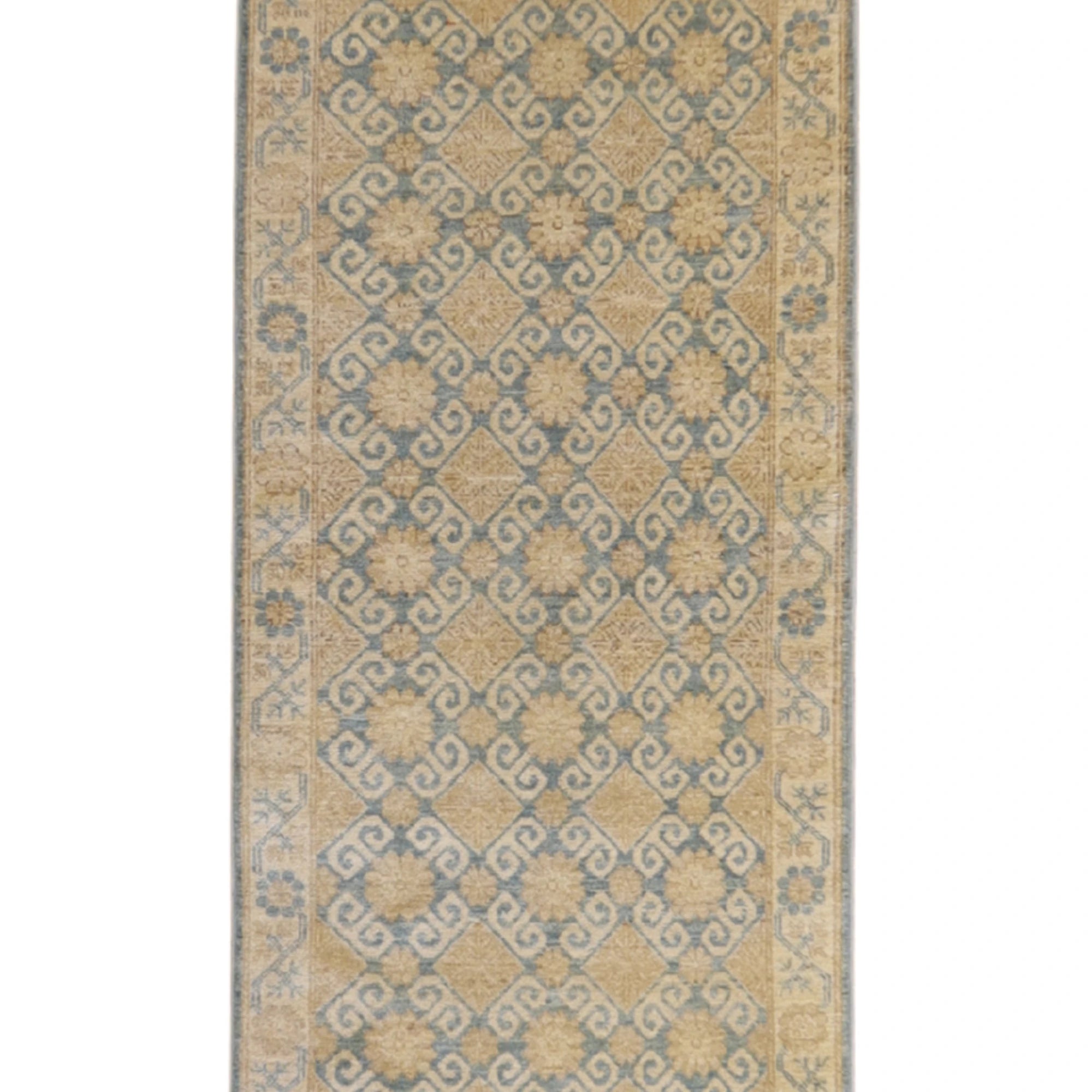 2'9" x 15'4" BLUE AND BEIGE PESHAWAR GEOMETRIC PAKISTANI RUG