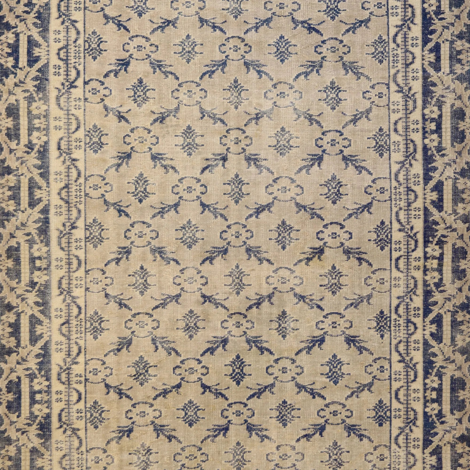 6' 8" x 9' 9" TAUPE AND BLUE OUSHAK GEOMETRIC TURKISH RUG
