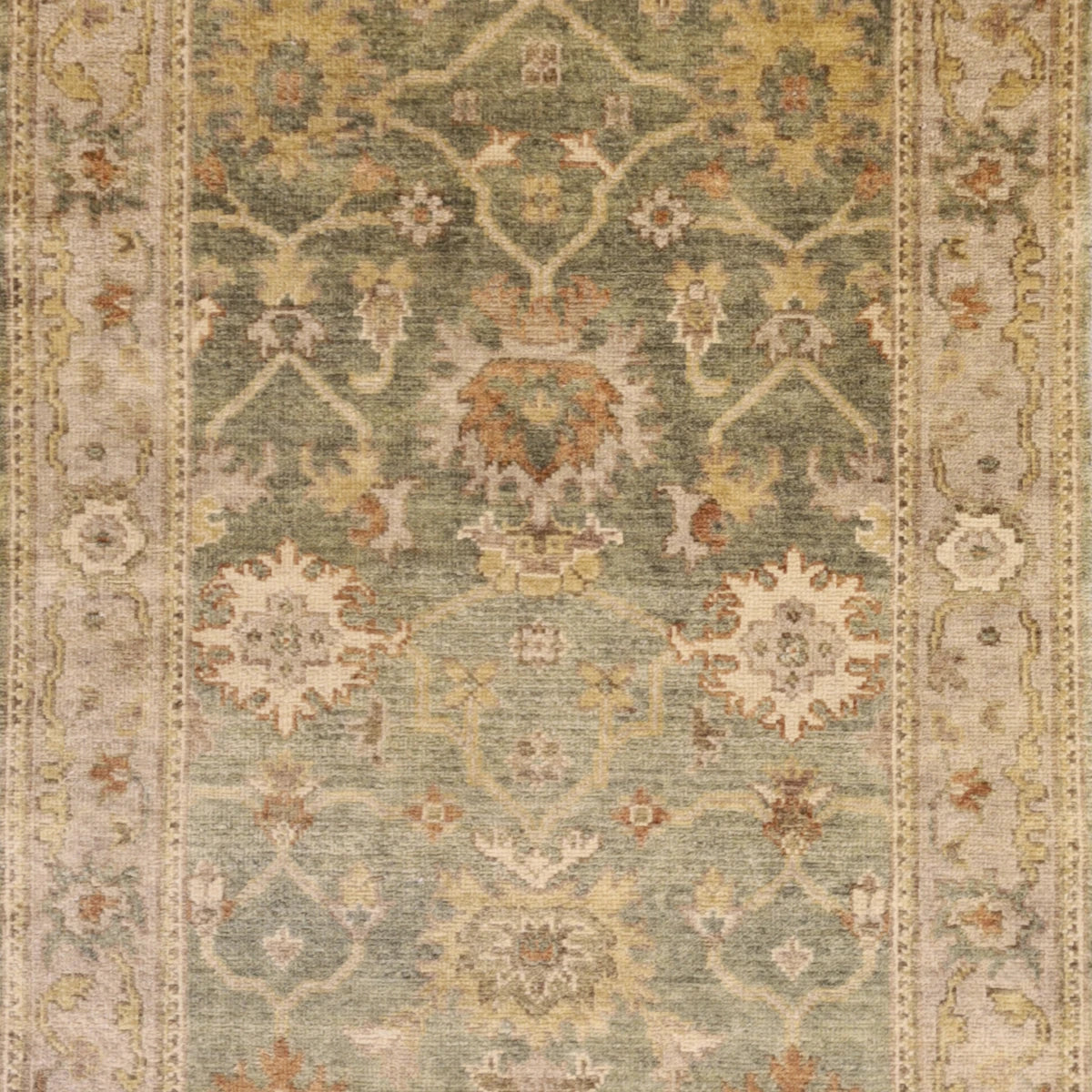 4'0" x 5'9" GREEN AND TAUPE OUSHAK GEOMETRIC INDIAN RUG