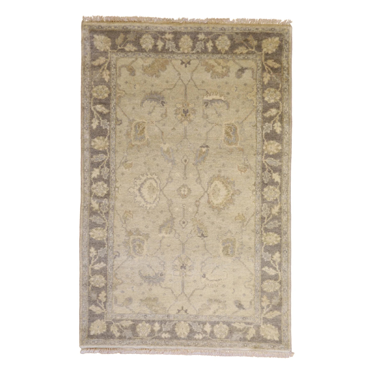 4'1" x 5'10" IVORY AND GRAY OUSHAK GEOMETRIC INDIAN RUG