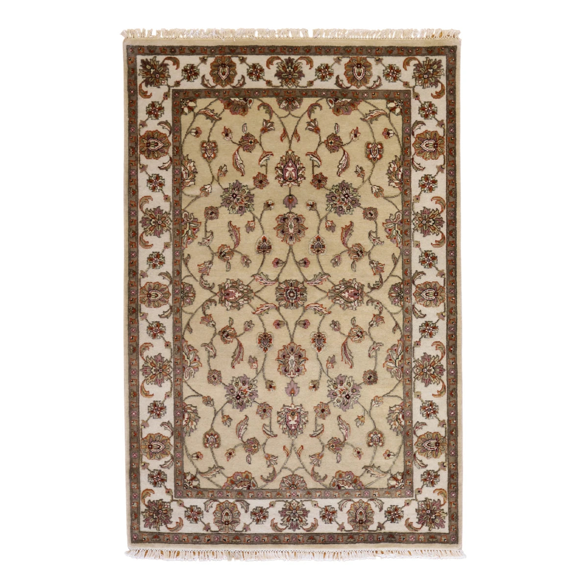 3'11" x 6'1" GOLD AND IVORY JAIPUR FLORAL INDIAN RUG