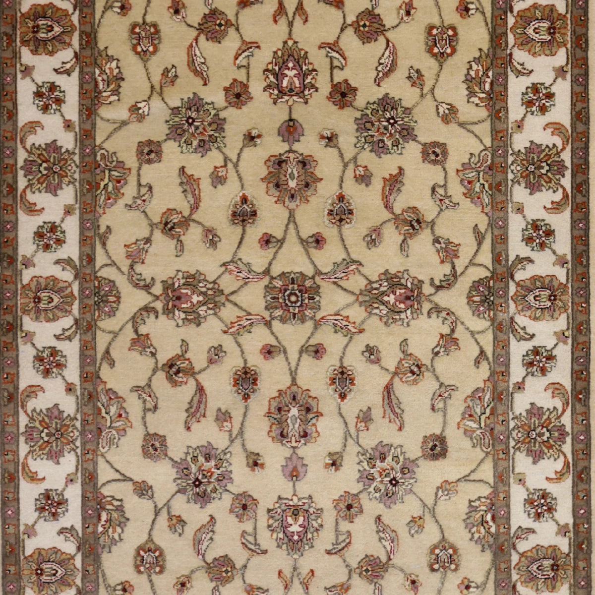 3'11" x 6'1" GOLD AND IVORY JAIPUR FLORAL INDIAN RUG