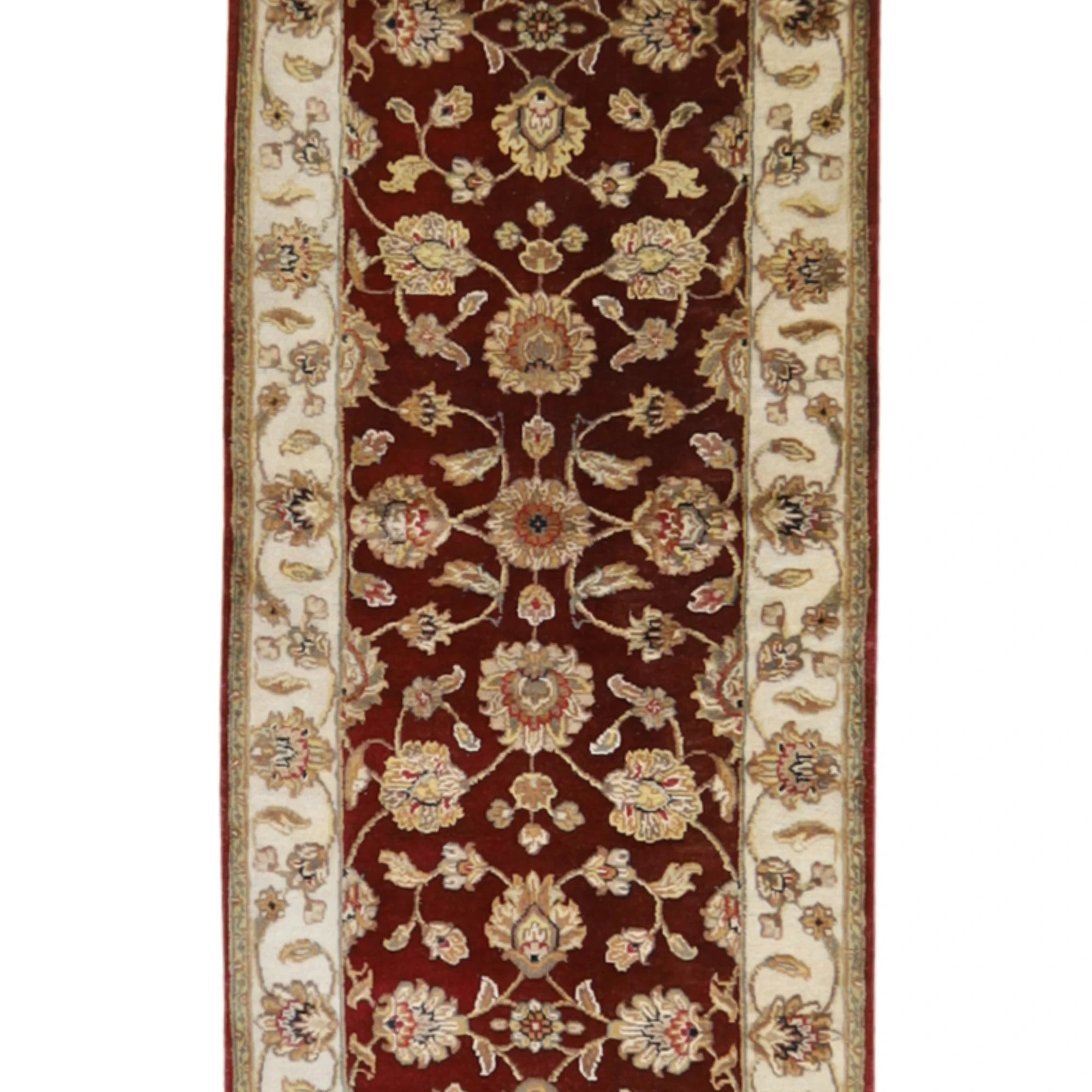 2'6" x 19'11" RED AND IVORY JAIPUR FLORAL INDIAN RUG