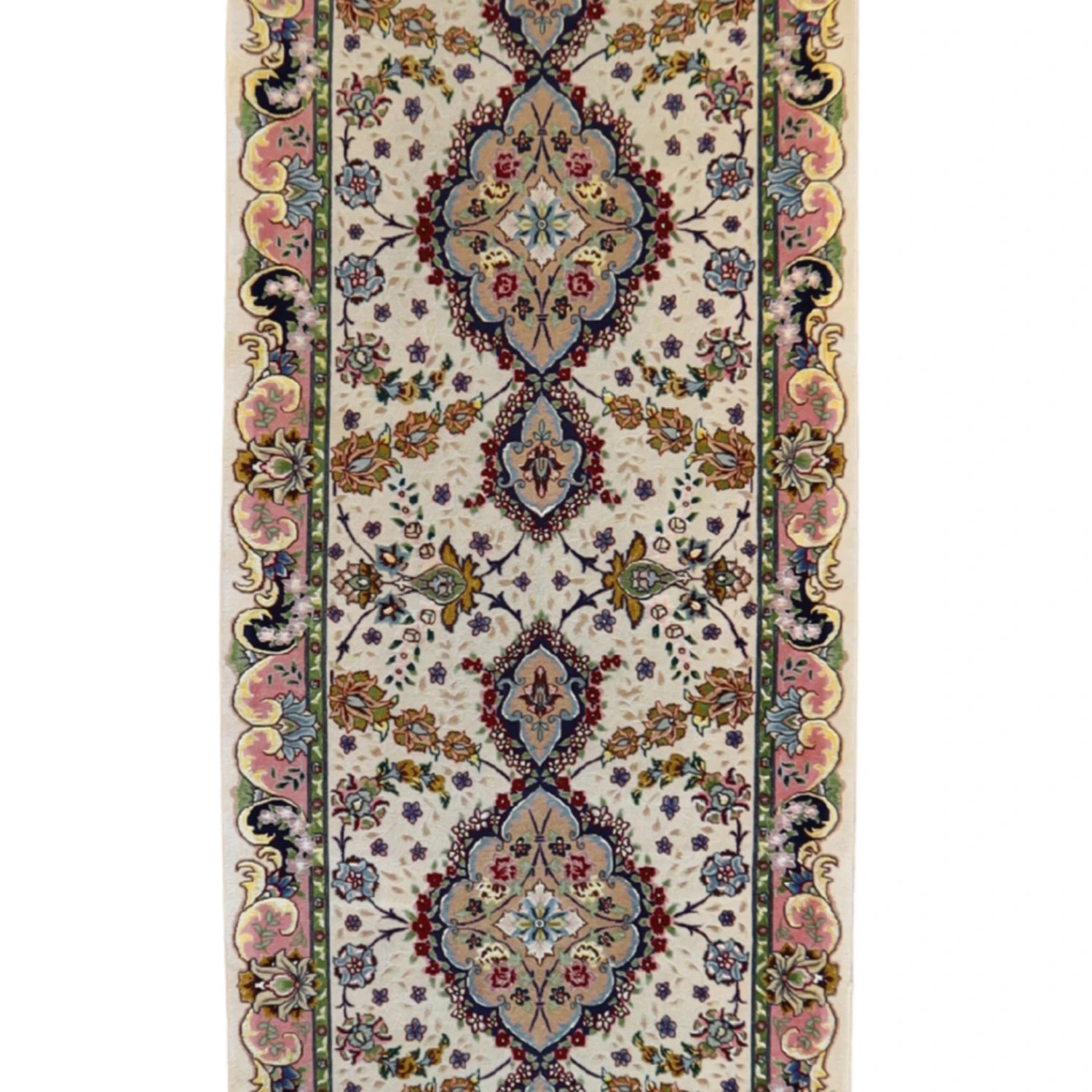 3' 0" x 13' 0" BEIGE AND PINK TABRIZ FLORAL PERSIAN RUG