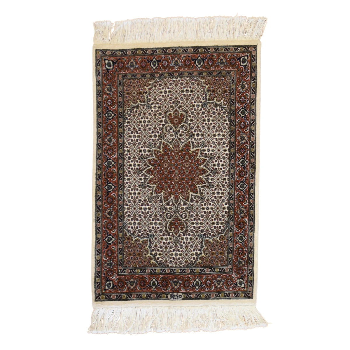 2'0" x 3'1" IVORY AND RUST TABRIZ FISH DESIGN PERSIAN RUG