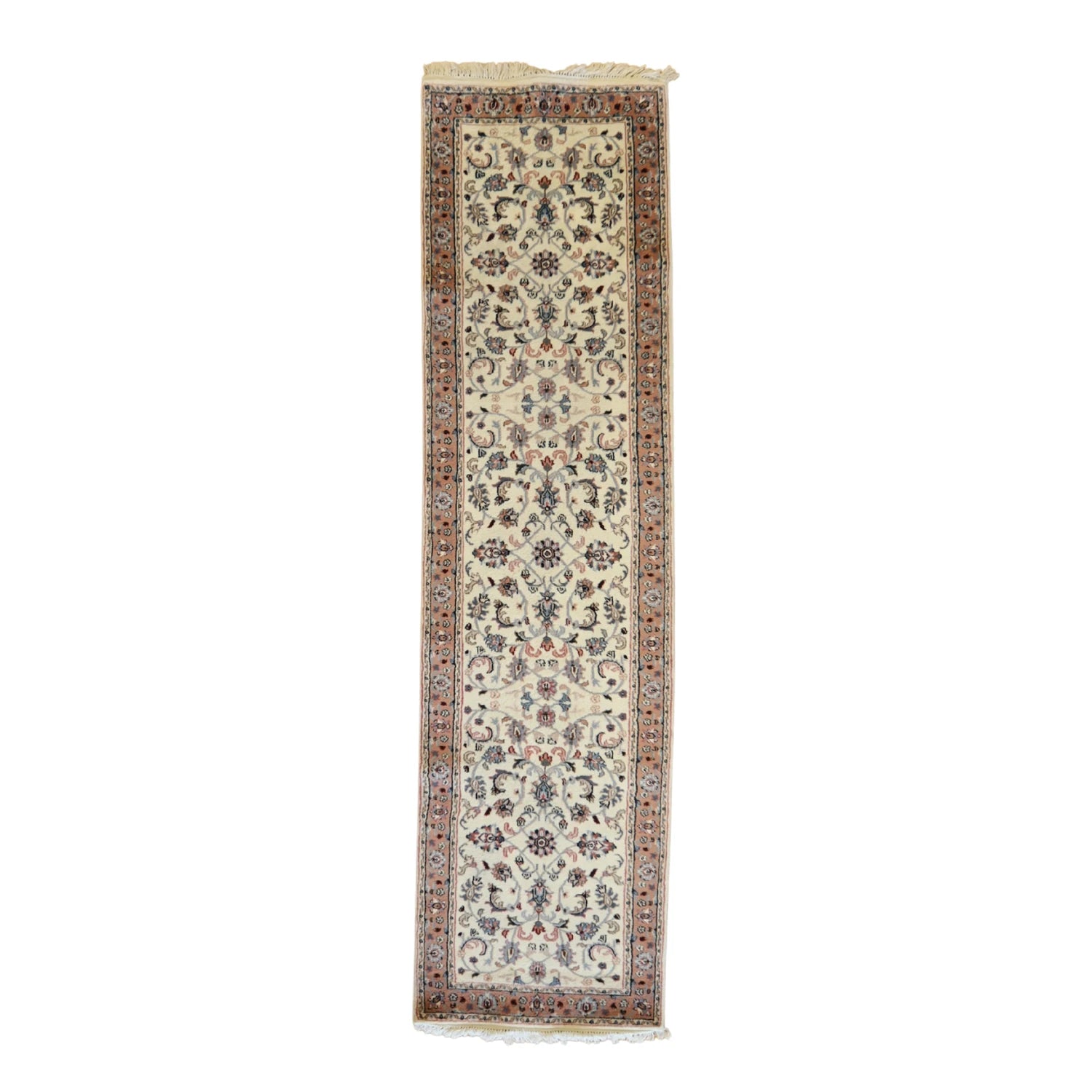 2' 7" x 10' 0" IVORY AND MAUVE KASHAN FLORAL INDIAN RUG