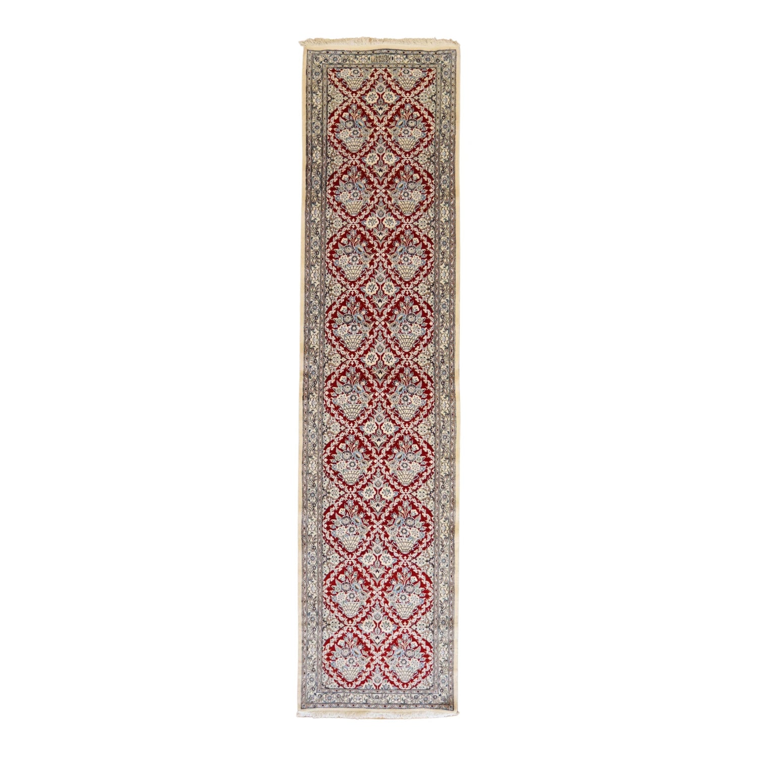 3' 2" x 13' 3" RED AND IVORY NAEIN FLORAL PERSIAN RUG