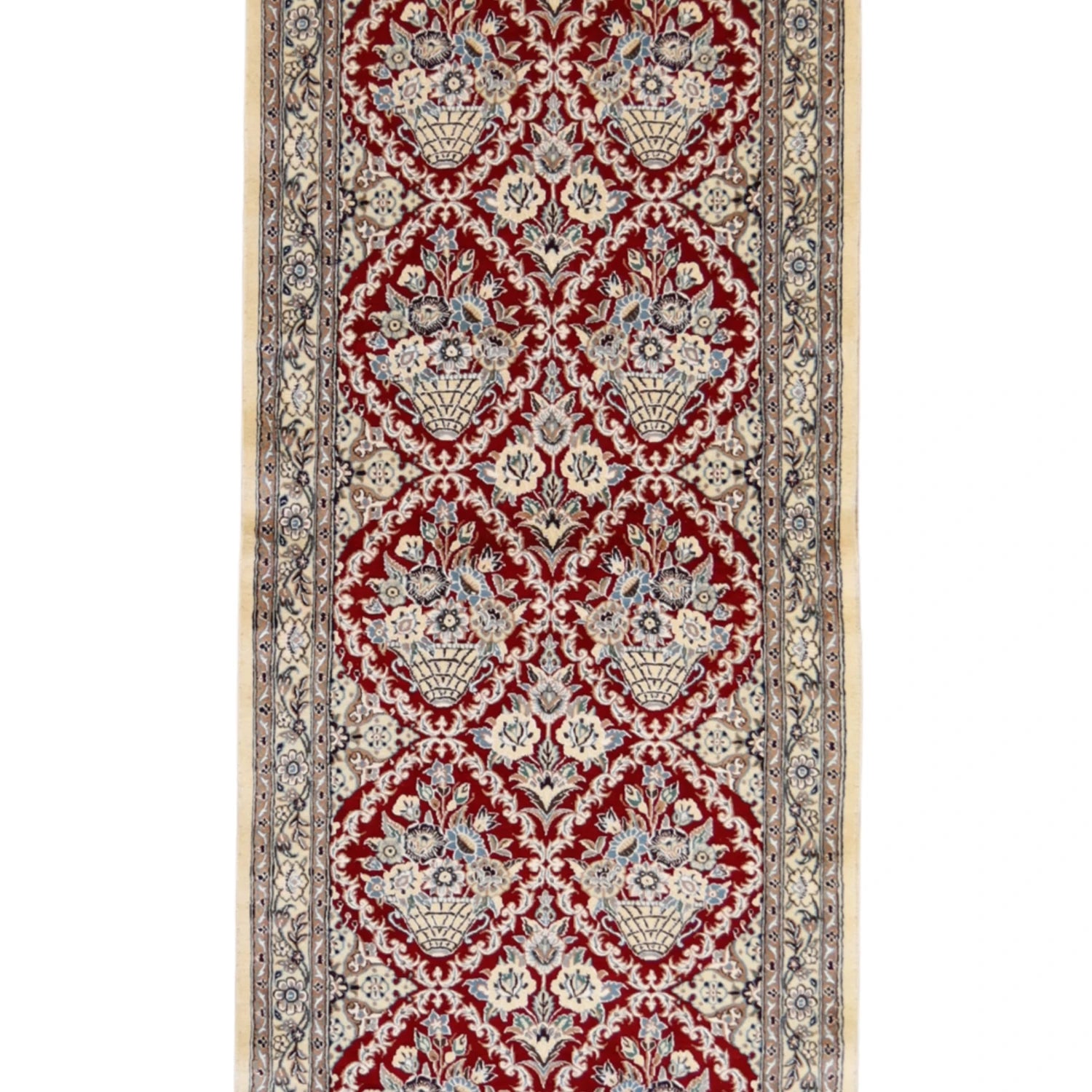 3' 2" x 13' 3" RED AND IVORY NAEIN FLORAL PERSIAN RUG