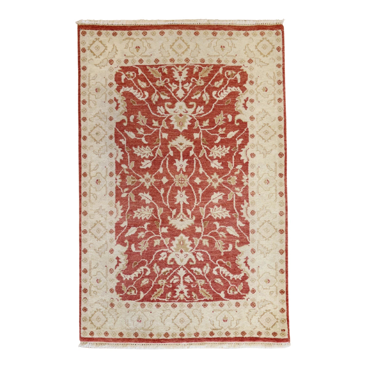 4'0" x 6'3" RED AND BEIGE PESHAWAR FLORAL PAKISTANI RUG