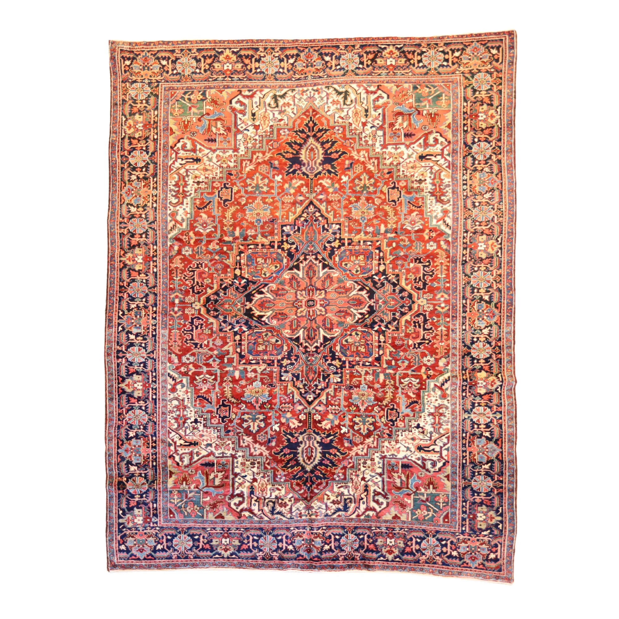 9'8" x 12'6" RED AND BLUE HERIZ GEOMETRIC PERSIAN RUG