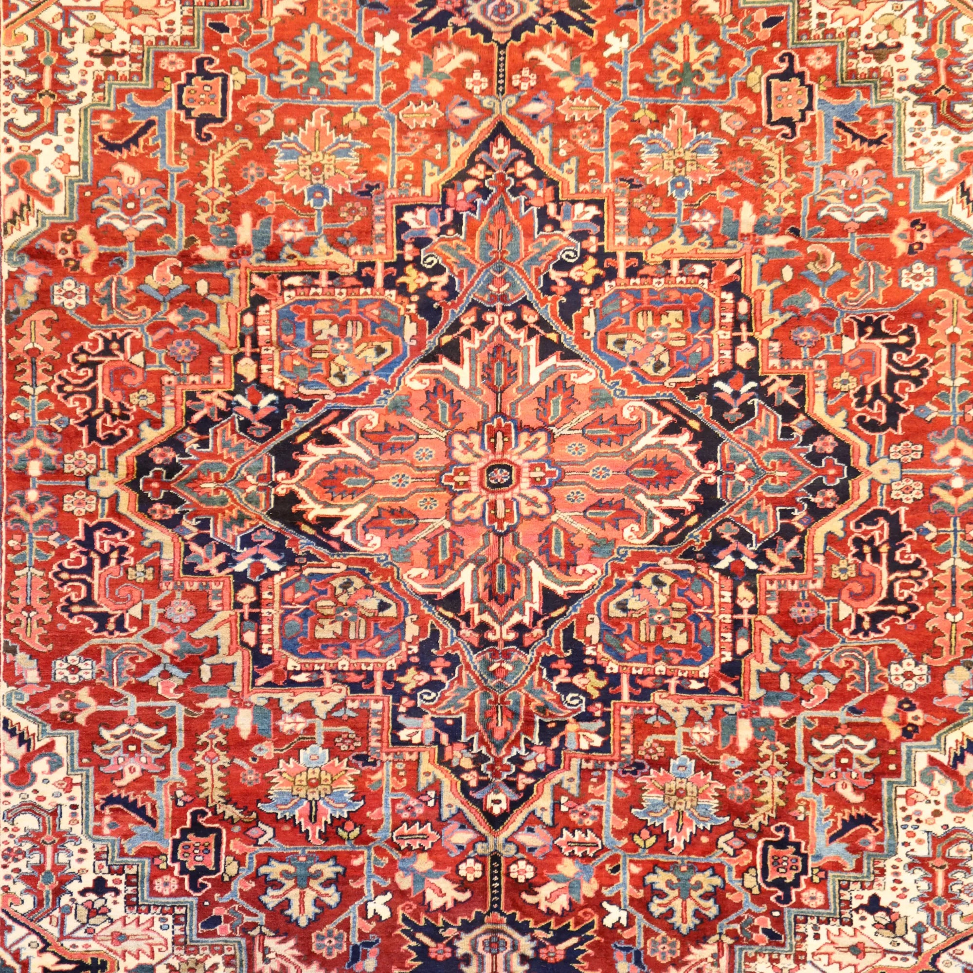 9'8" x 12'6" RED AND BLUE HERIZ GEOMETRIC PERSIAN RUG