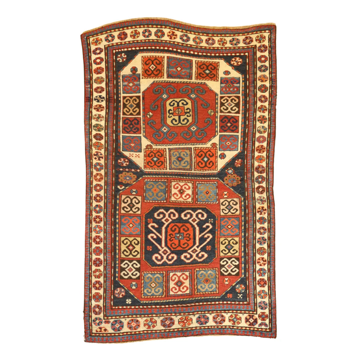 4'2" x 6'10" MULTICOLOR AND BEIGE KAZAK GEOMETRIC PERSIAN RUG