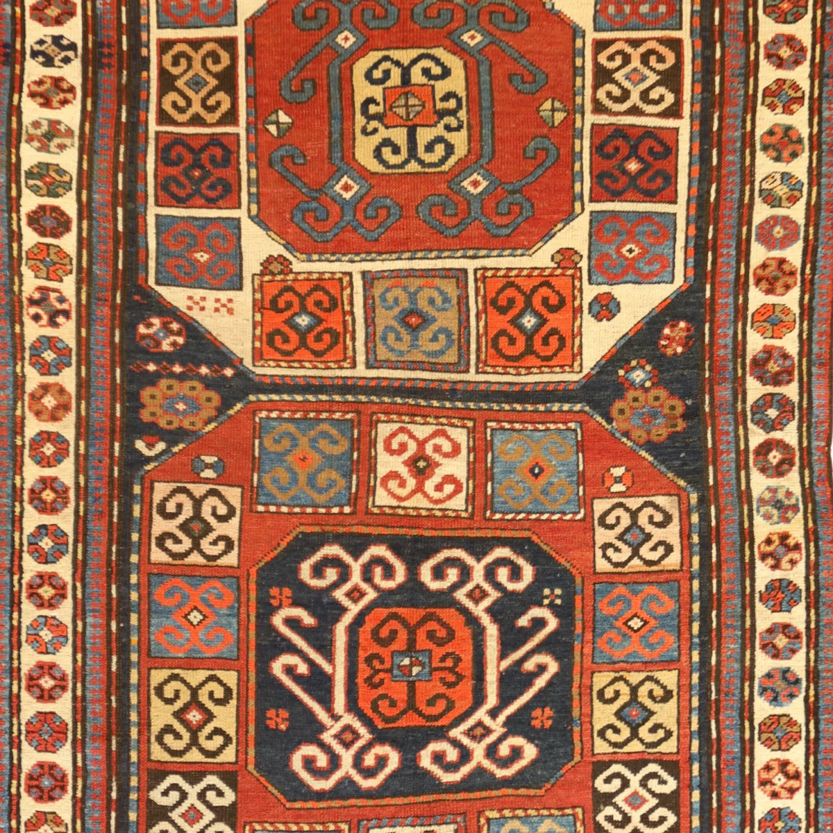 4'2" x 6'10" MULTICOLOR AND BEIGE KAZAK GEOMETRIC PERSIAN RUG