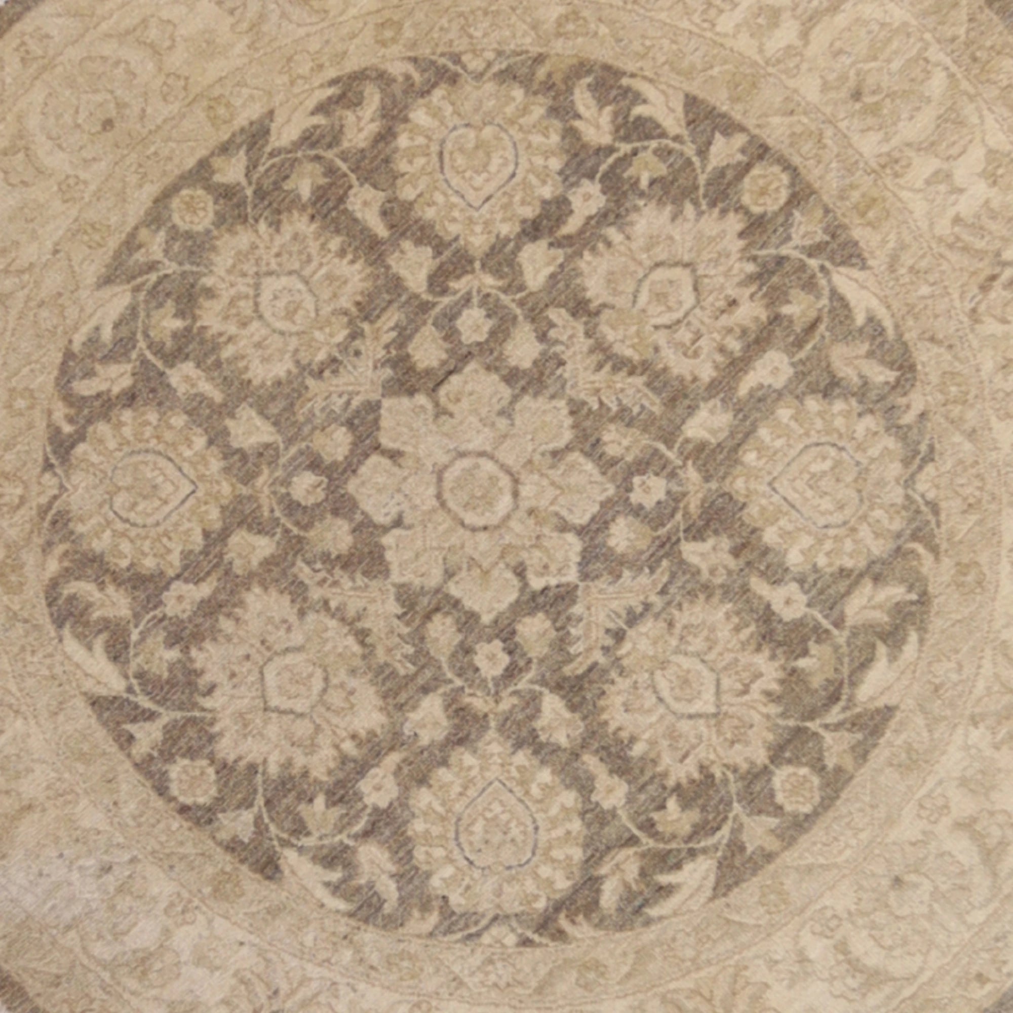 4'10" x 4'10" TAUPE AND BEIGE PESHAWAR FLORAL PAKISTANI RUG