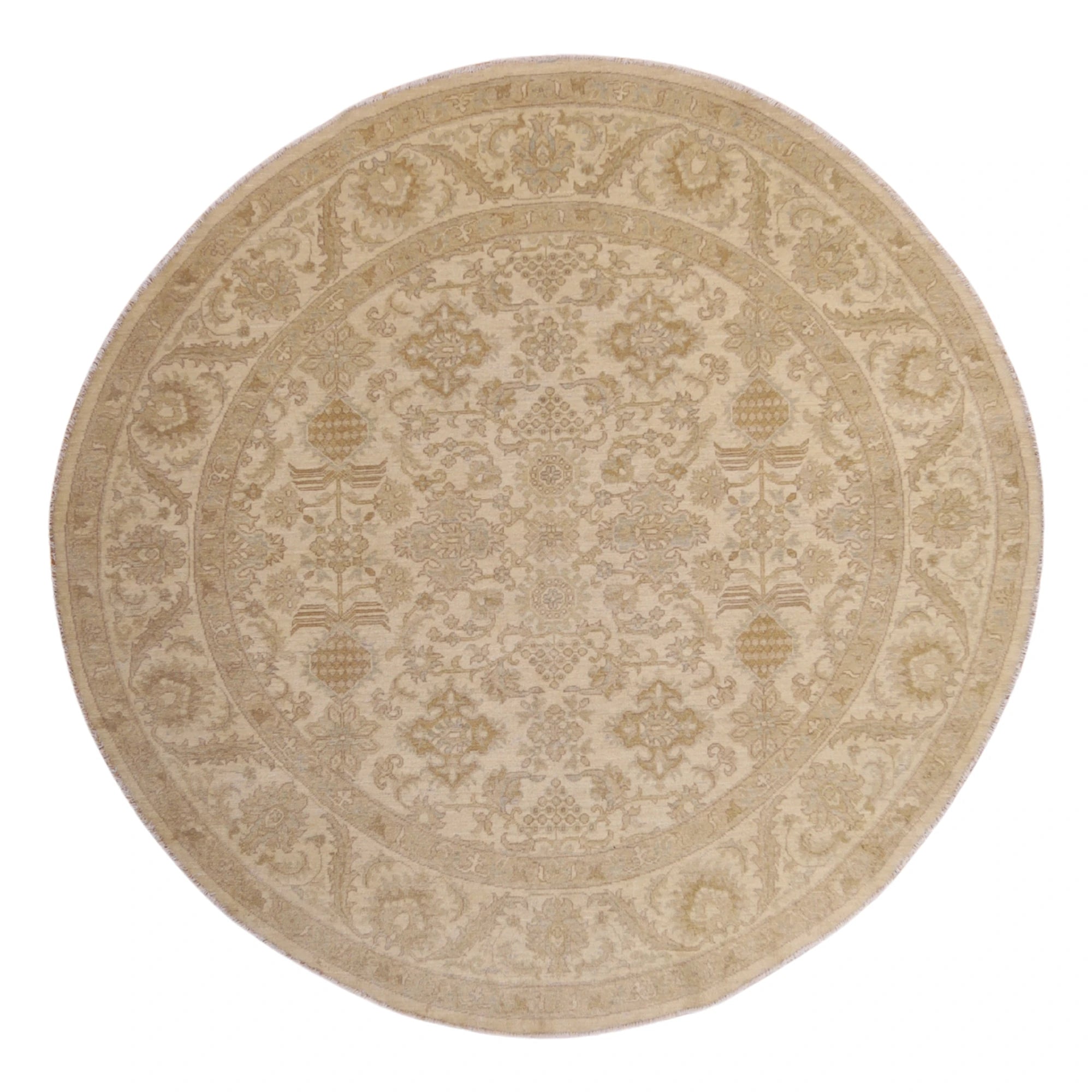 6'6" x 6'6" BEIGE AND BEIGE PESHAWAR FLORAL PAKISTANI RUG