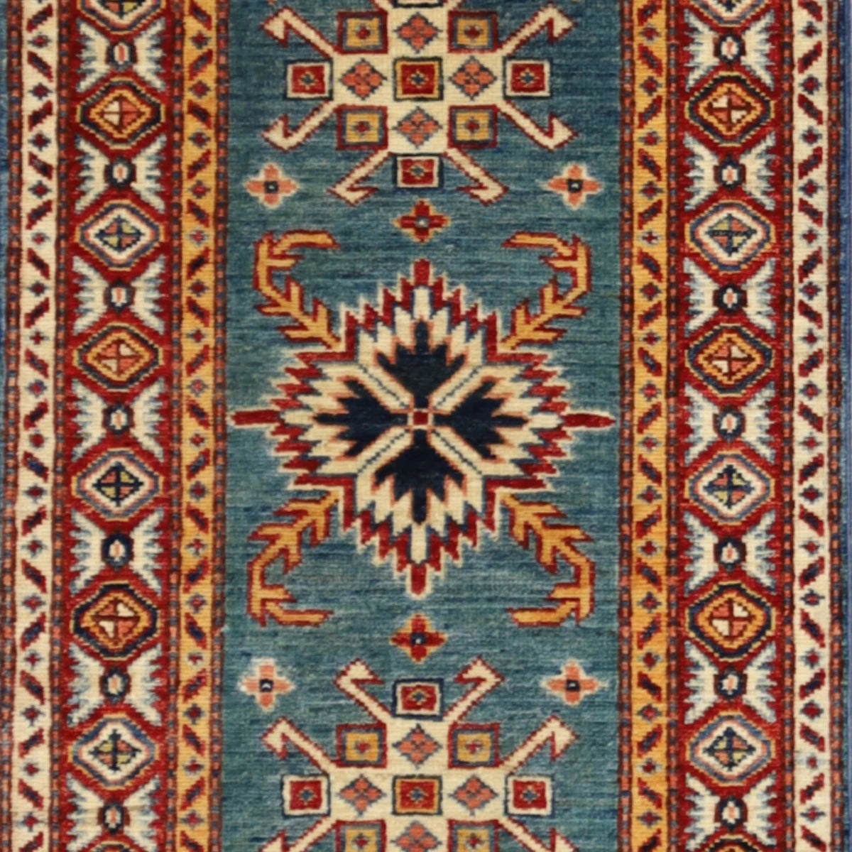 2'0" x 3'0" GREEN AND RED KAZAK GEOMETRIC PAKISTANI RUG