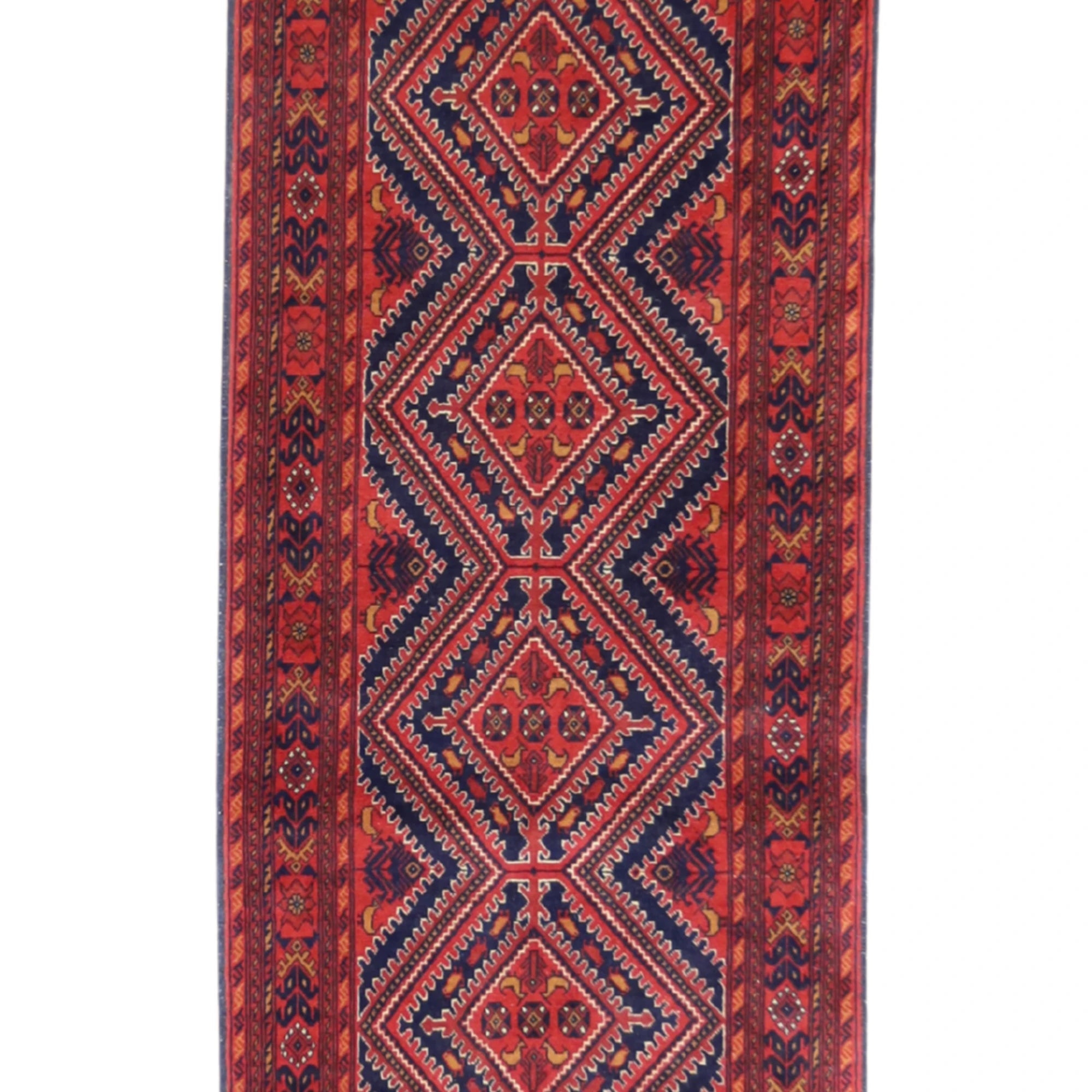 2'7" x 13'0" BURGUNDY AND BURGUNDY BALUCH GEOMETRIC PERSIAN RUG