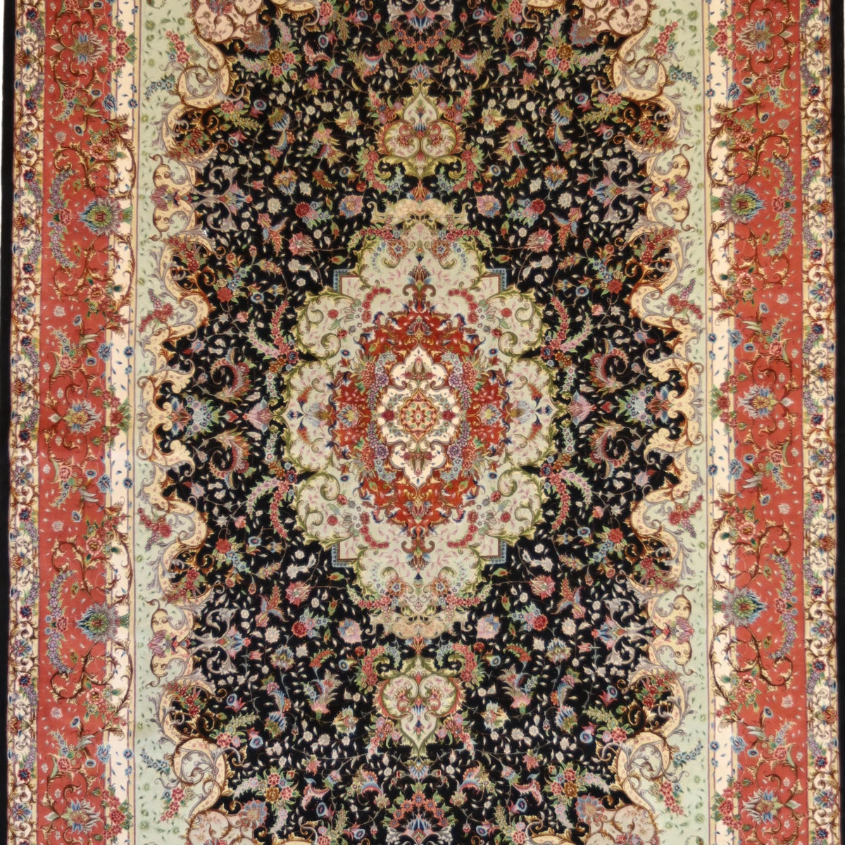 6'6" x 9'10" BLACK AND ROSE TABRIZ FLORAL PERSIAN RUG