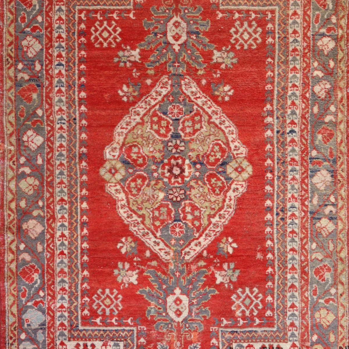 4'2" x 7'5" RED AND GRAY  GEOMETRIC TURKISH RUG