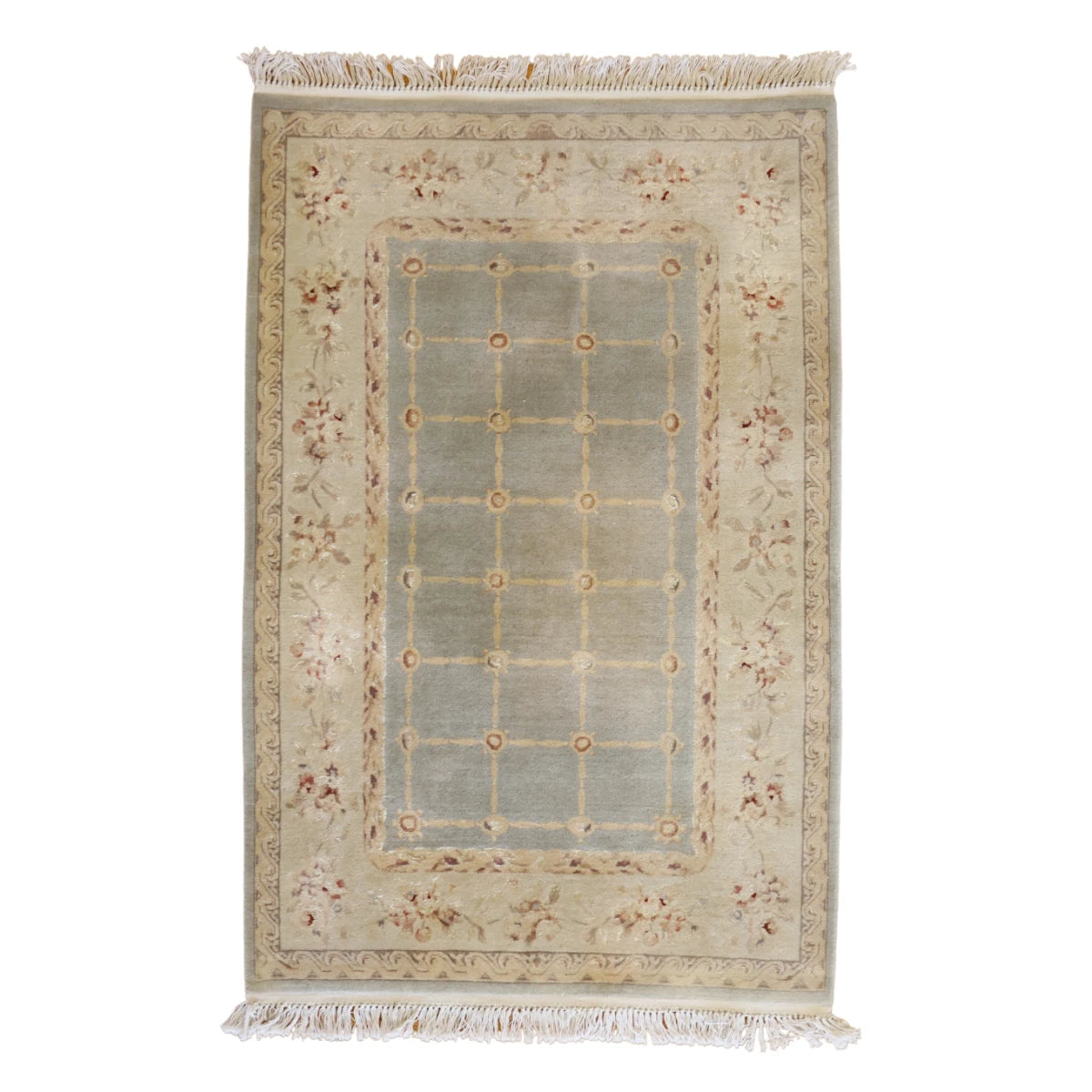 3'10" x 6'0" BLUE AND IVORY MODERN INDIAN RUG