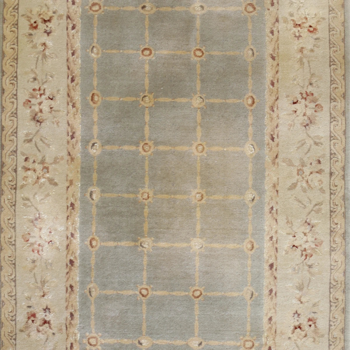 3'10" x 6'0" BLUE AND IVORY MODERN INDIAN RUG