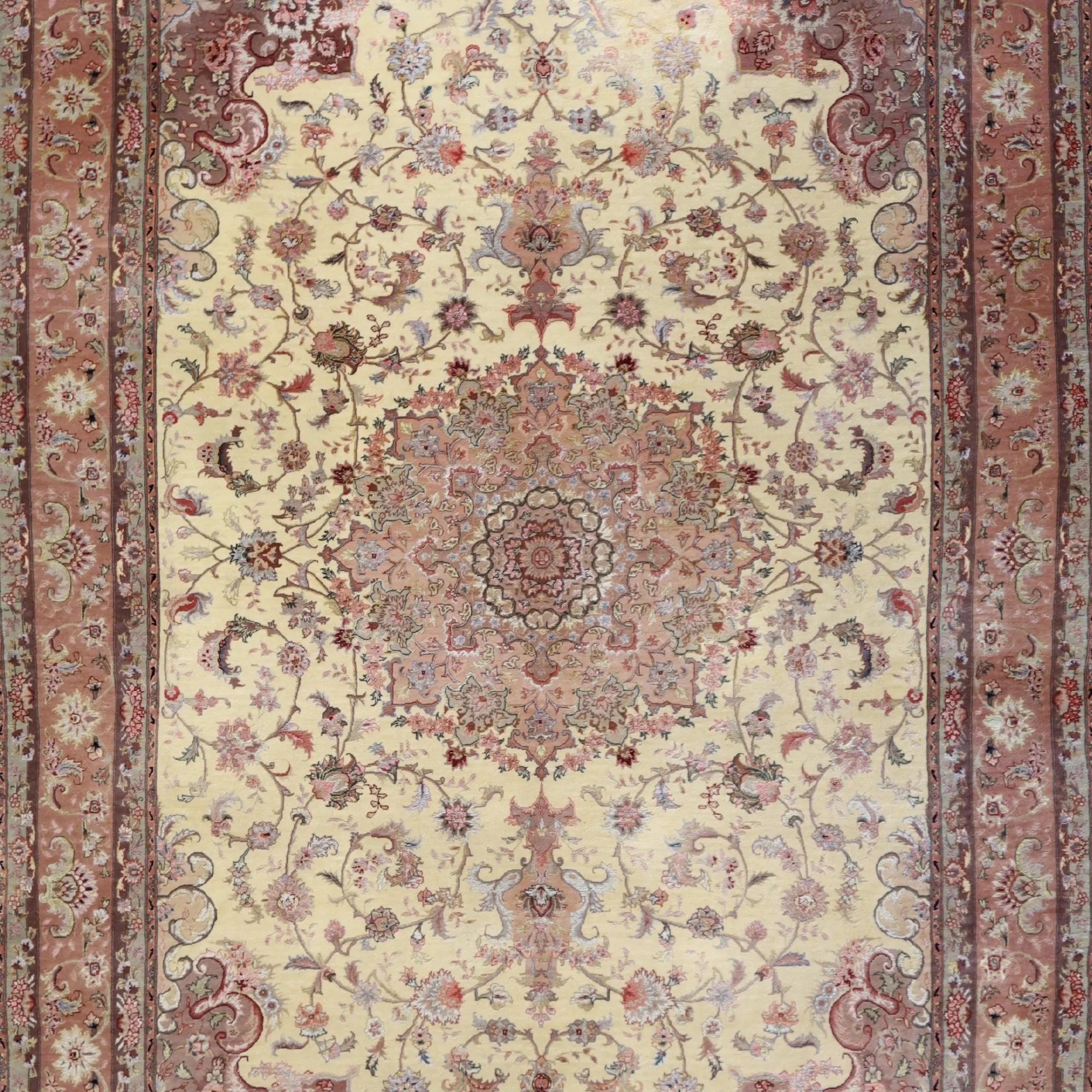 5' 8" x 9' 1" IVORY AND MAUVE TABRIZ FLORAL PAKISTANI RUG