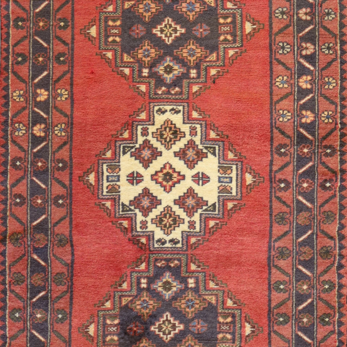 3'0" x 5'0" RED AND  HAMEDAN GEOMETRIC PERSIAN RUG