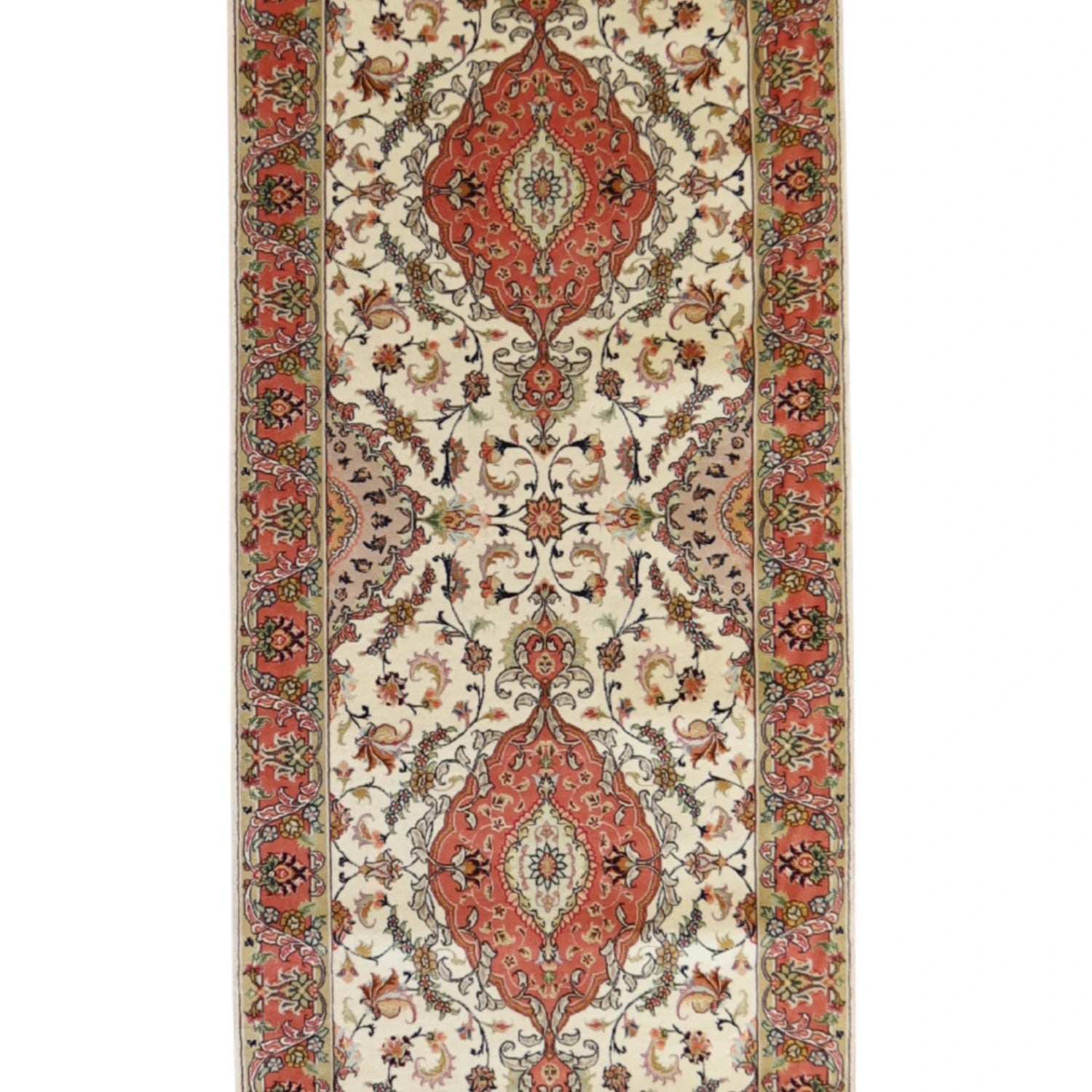 3' 0" x 13' 6" IVORY AND PINK TABRIZ FLORAL PERSIAN RUG