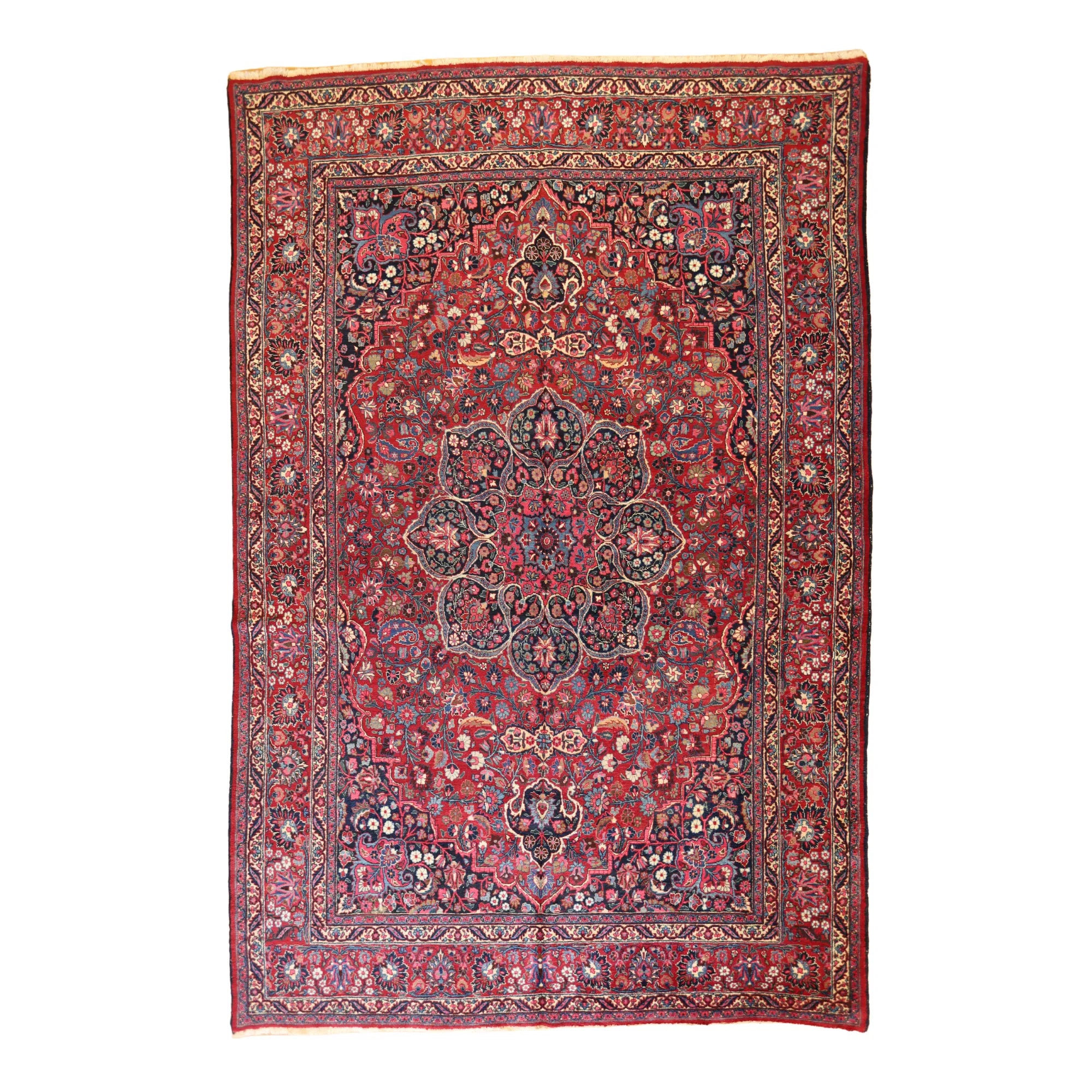 10'8" x 15'8" RED AND RED MASHAD FLORAL PERSIAN RUG