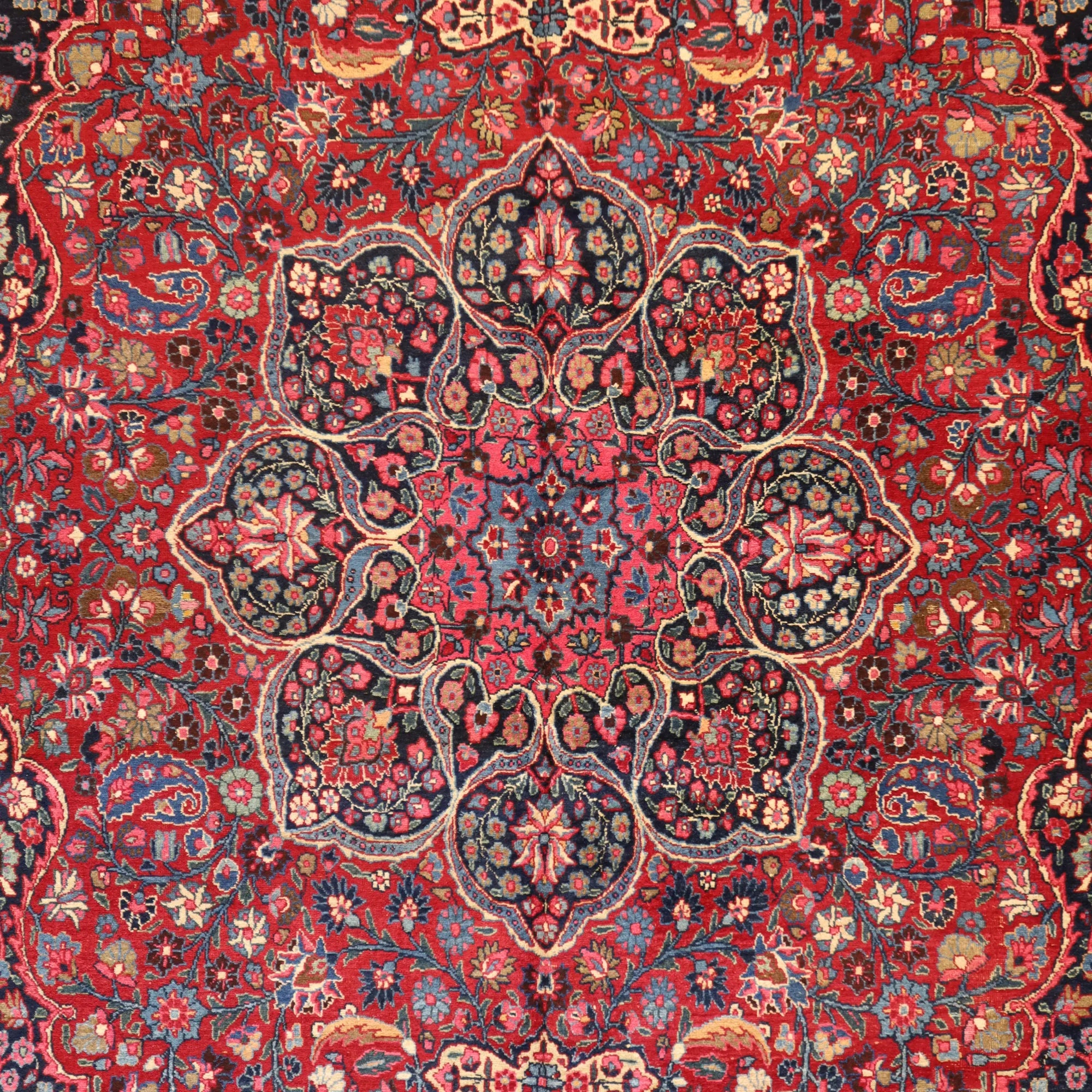 10'8" x 15'8" RED AND RED MASHAD FLORAL PERSIAN RUG