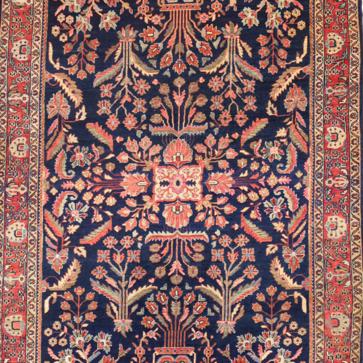 4'5" x 6'8" NAVY AND RED SAROUK FLORAL PERSIAN RUG
