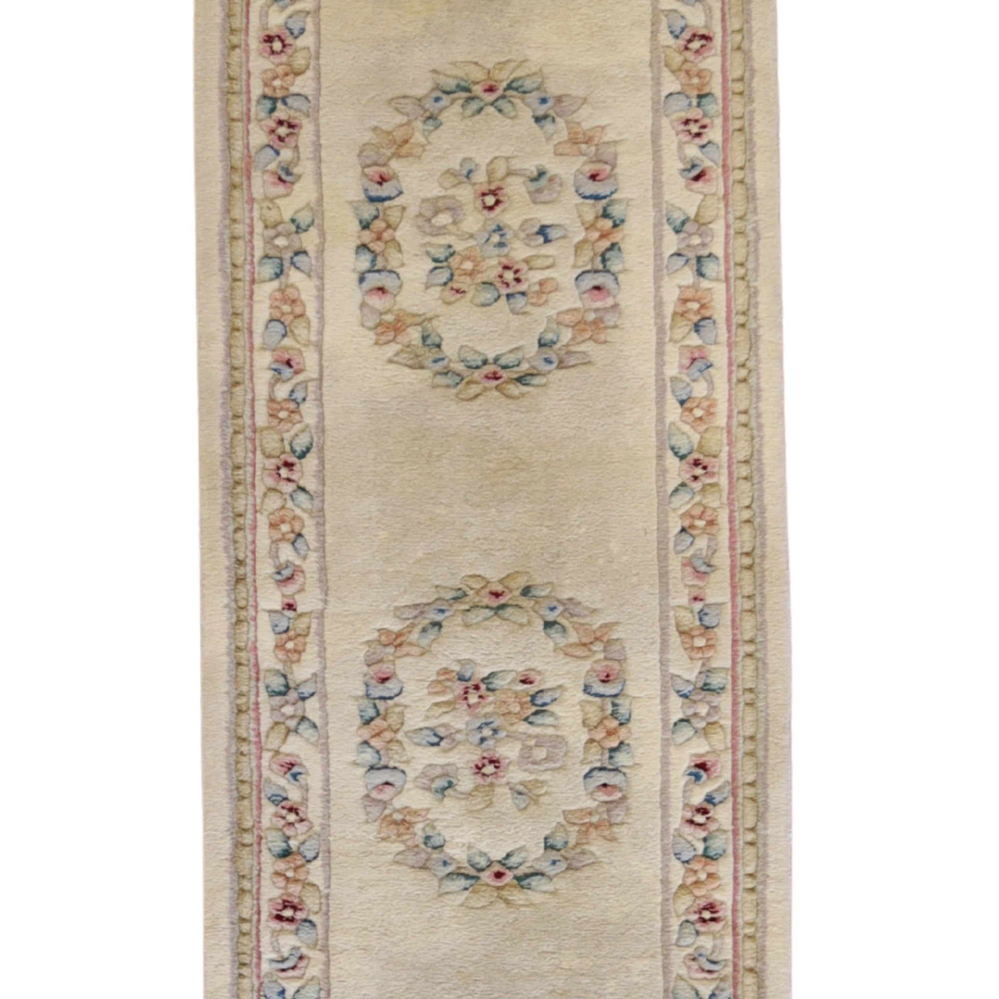 2'8" x 7'11" IVORY AND BEIGE AUBUSSON FLORAL INDIAN RUG