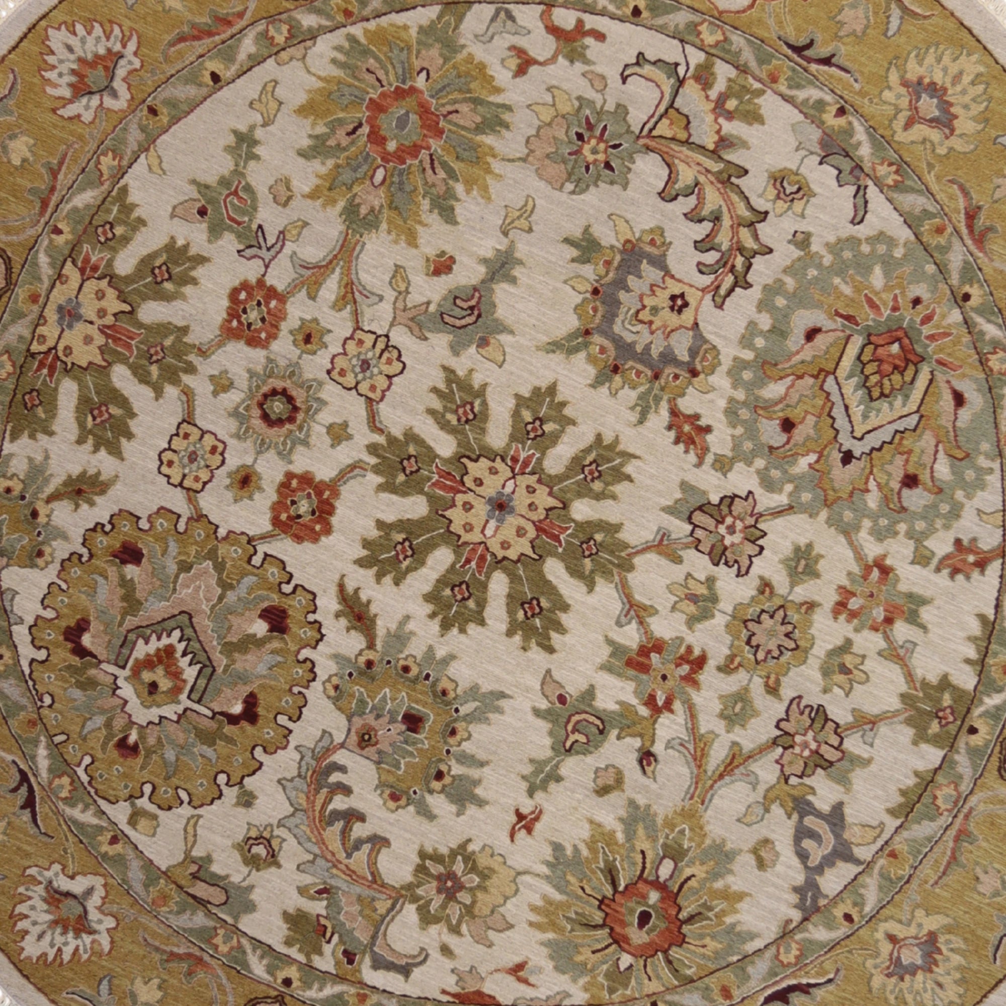 8'0" x 8'0" BEIGE AND GOLD SOUMAK FLORAL INDIAN RUG