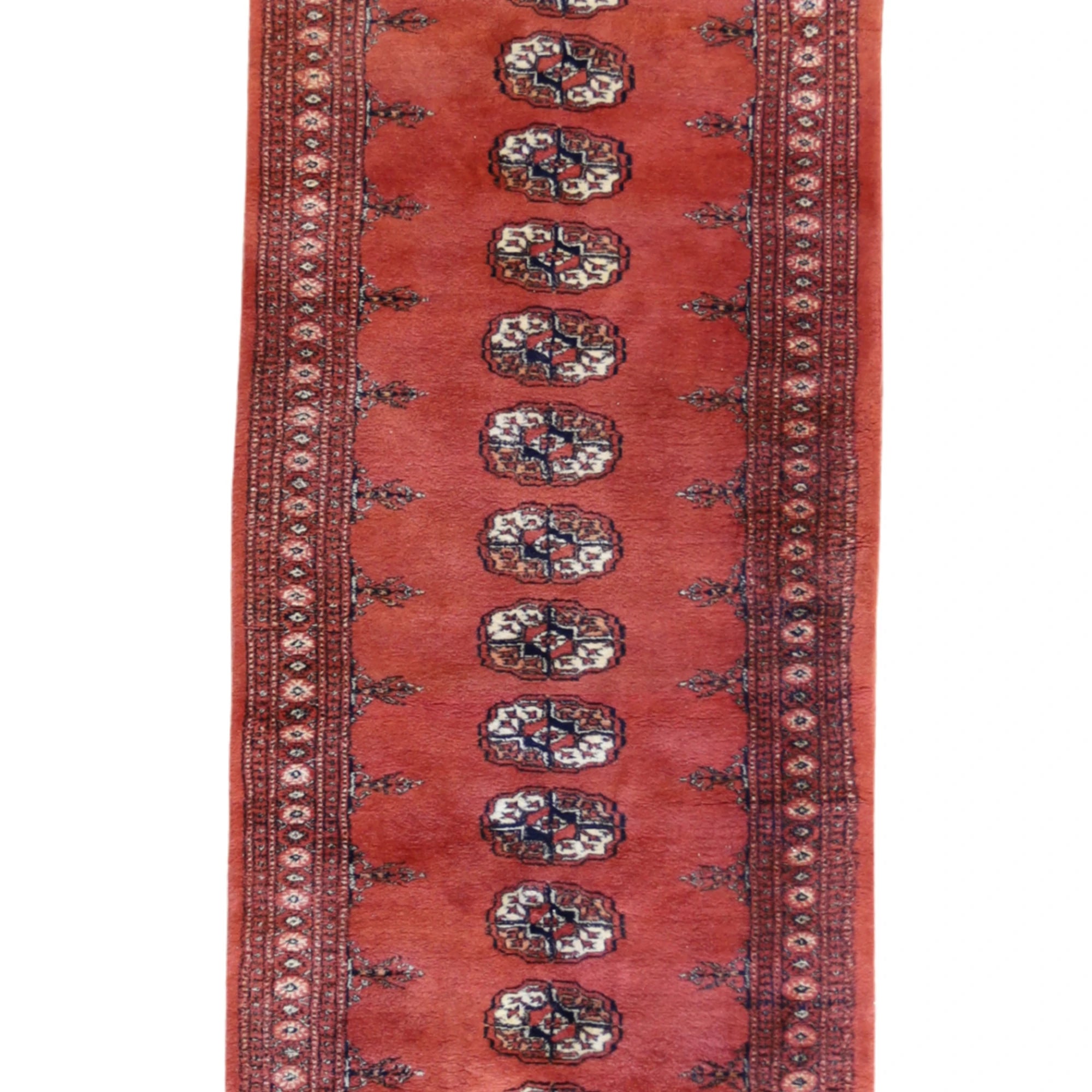 2'7" x 10'0" RUST AND RUST BOKARA GEOMETRIC PAKISTANI RUG