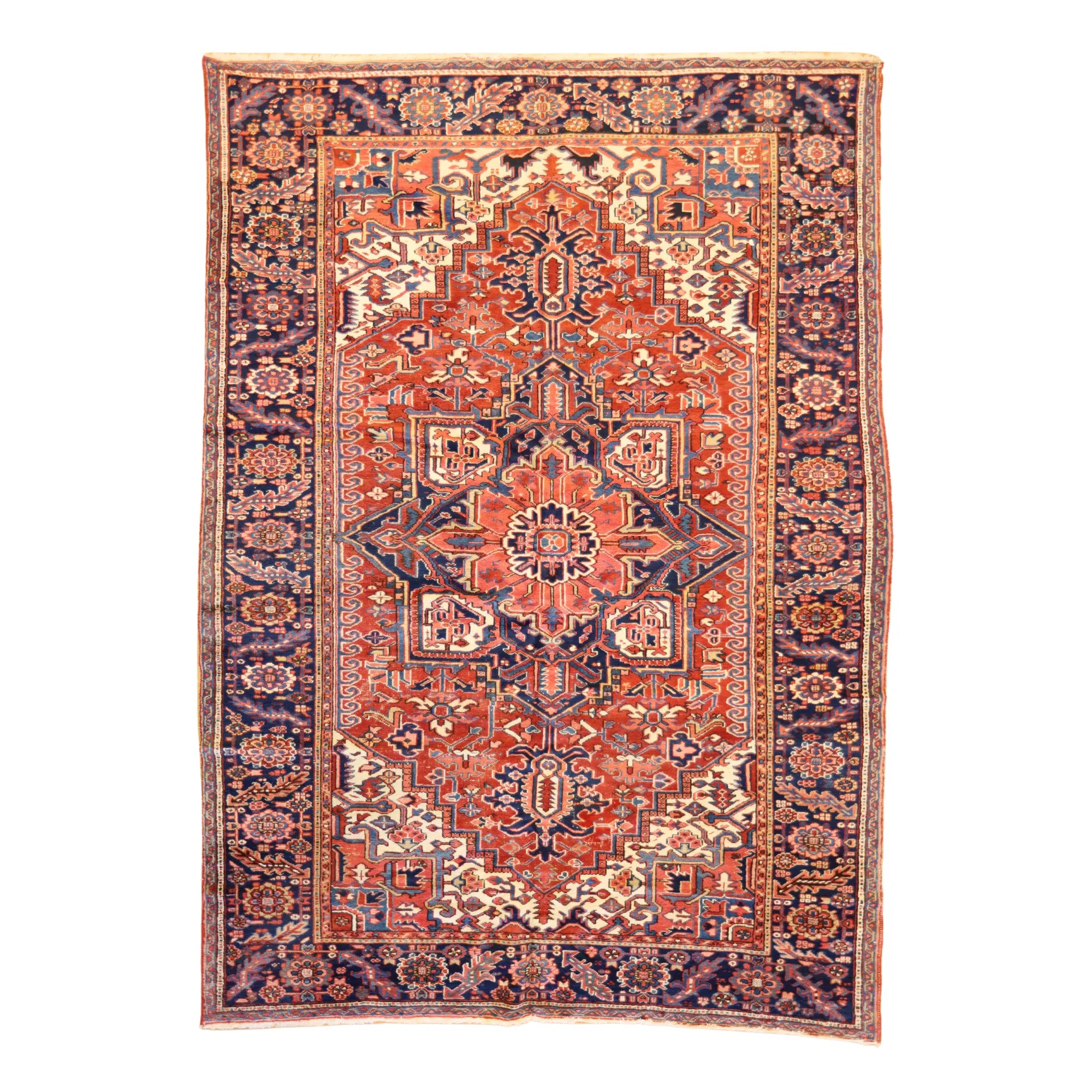 8'6" x 12'0" RED AND NAVY HERIZ GEOMETRIC PERSIAN RUG