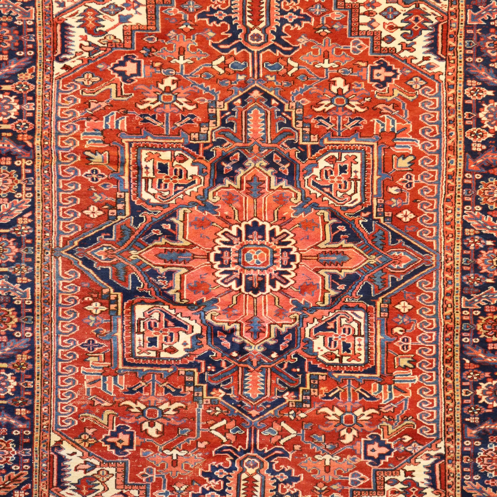 8'6" x 12'0" RED AND NAVY HERIZ GEOMETRIC PERSIAN RUG