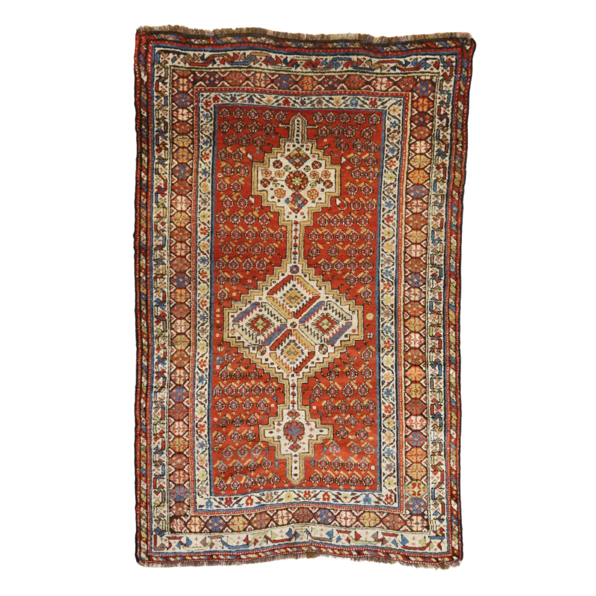3'10" x 6'6" RED AND IVORY BIJAR GEOMETRIC PERSIAN RUG