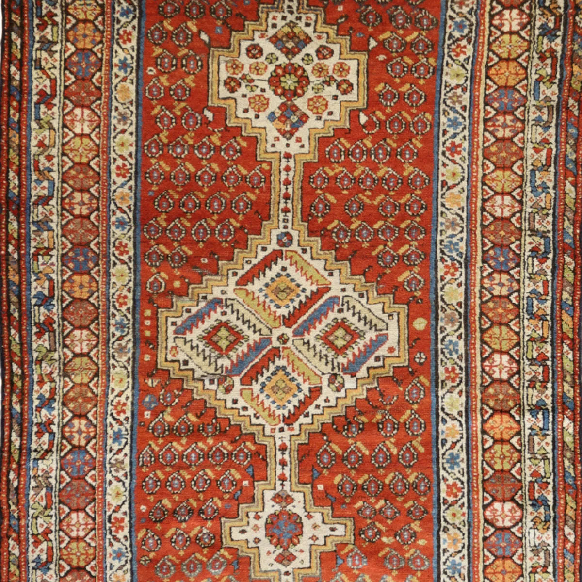 3'10" x 6'6" RED AND IVORY BIJAR GEOMETRIC PERSIAN RUG