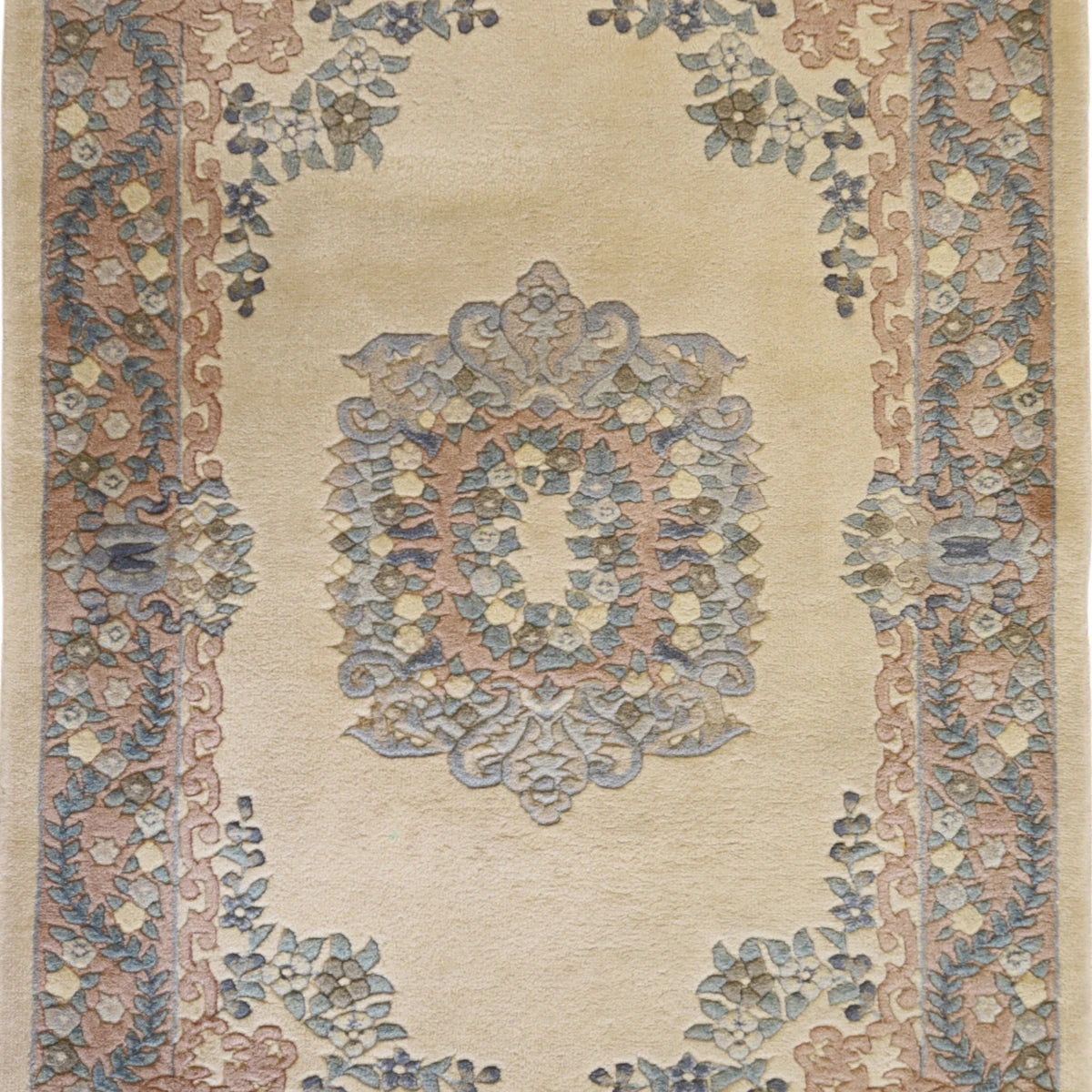 4'0" x 6'0" IVORY AND PINK ART-DECO FLORAL CHINESE RUG