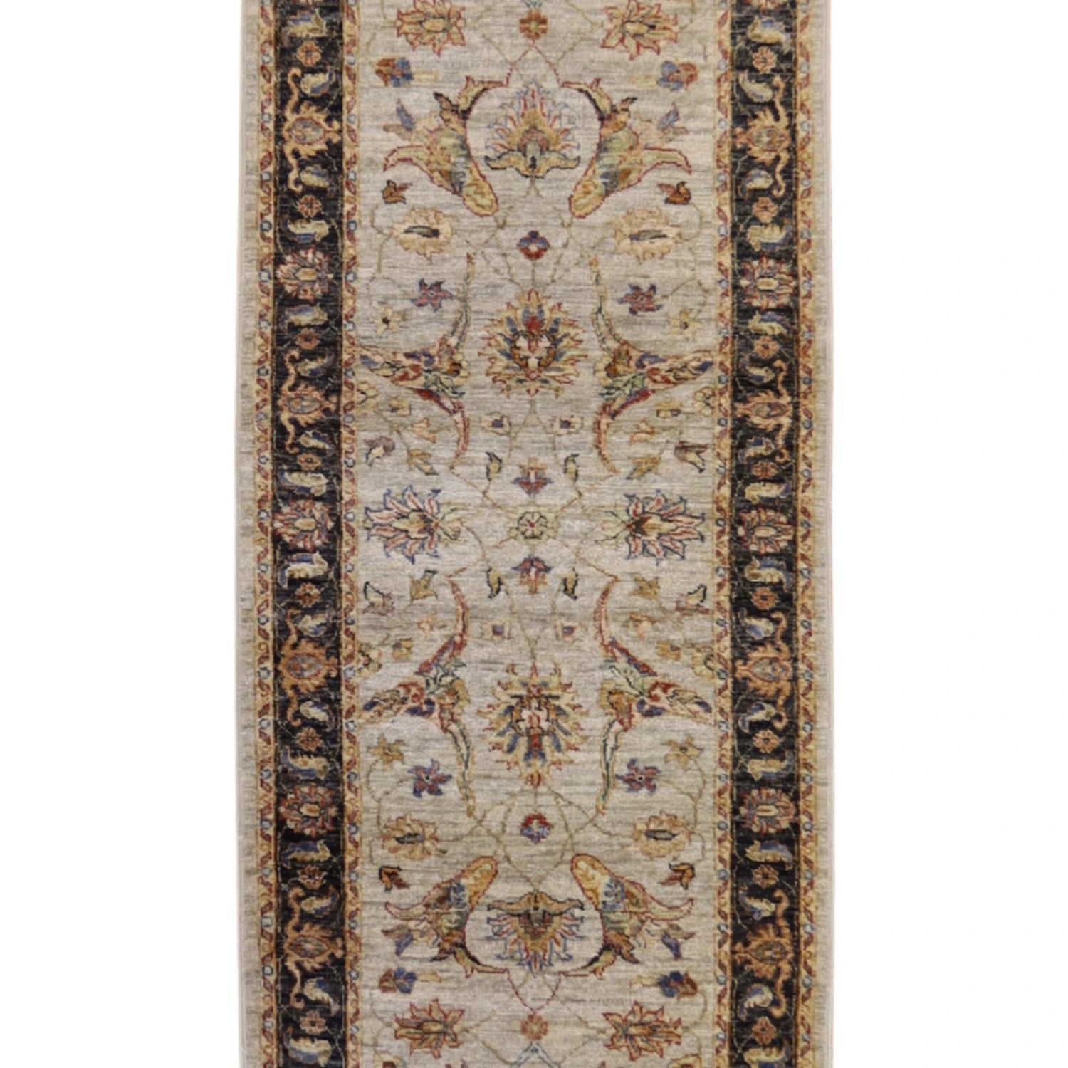 2' 7" x 9' 8" TAN AND CHARCOAL JAIPUR FLORAL INDIAN RUG