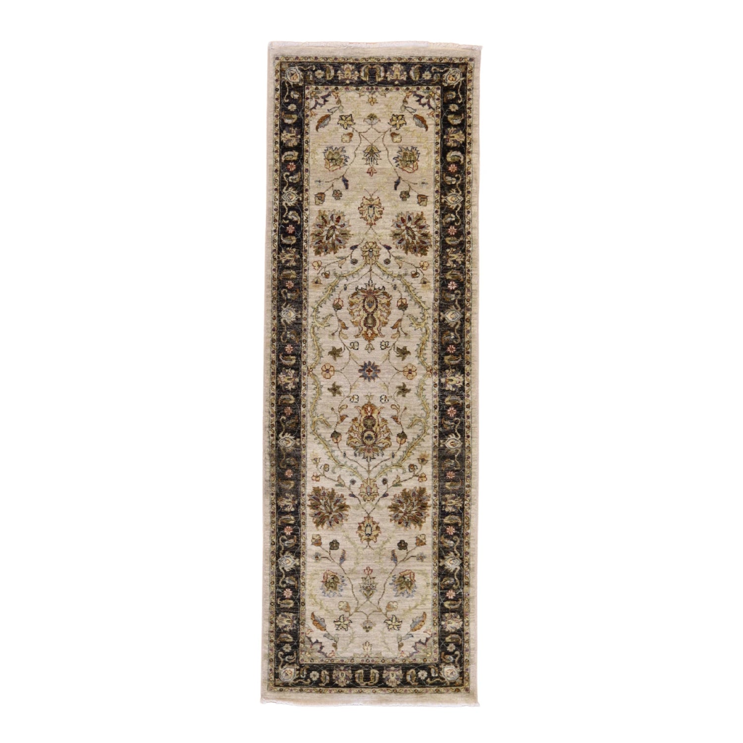 2' 8" x 8' 3" TAN AND CHARCOAL JAIPUR FLORAL INDIAN RUG