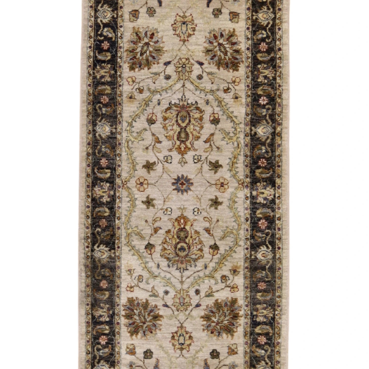 2' 8" x 8' 3" TAN AND CHARCOAL JAIPUR FLORAL INDIAN RUG