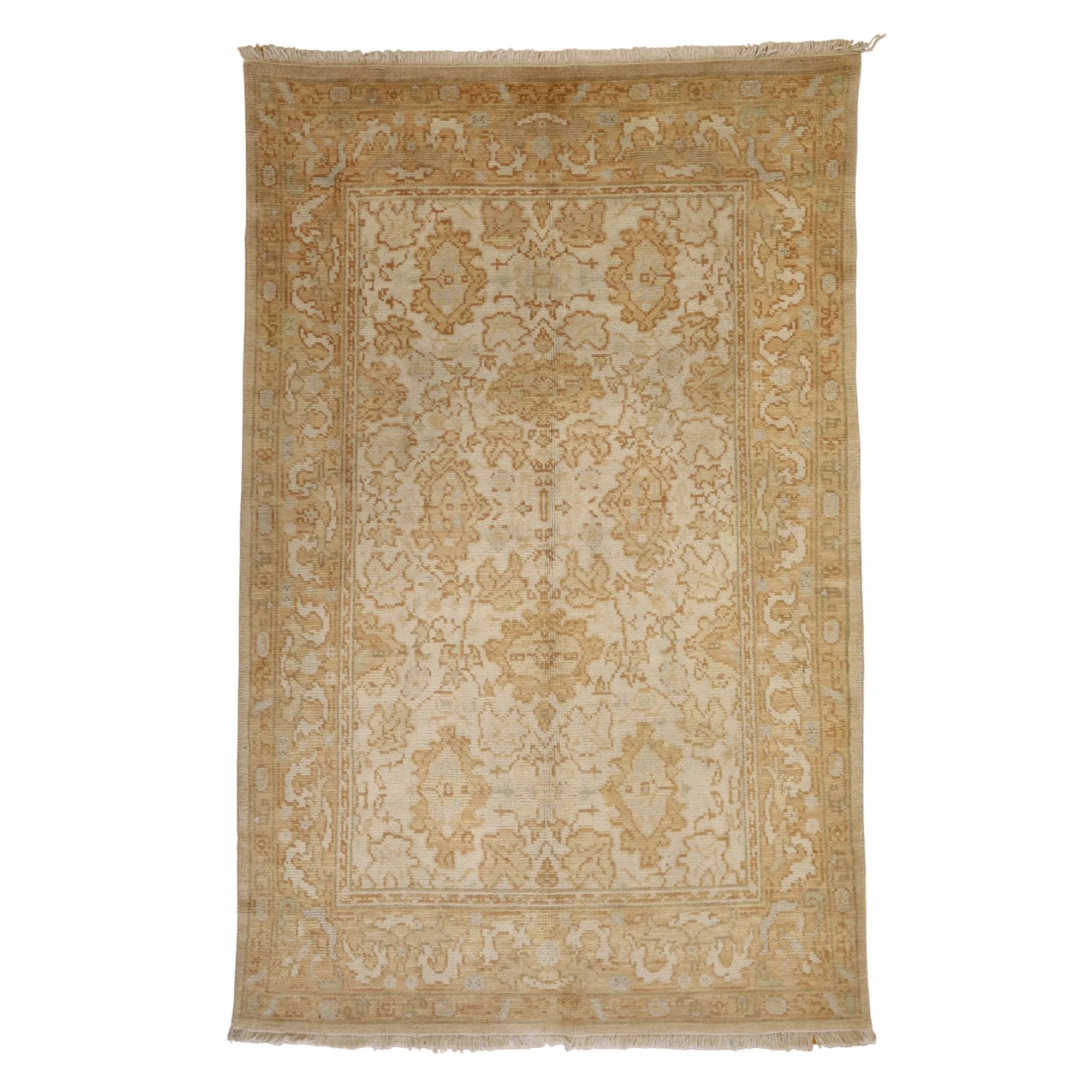 5' 2" x 8' 2" BEIGE AND PEACH OUSHAK GEOMETRIC INDIAN RUG