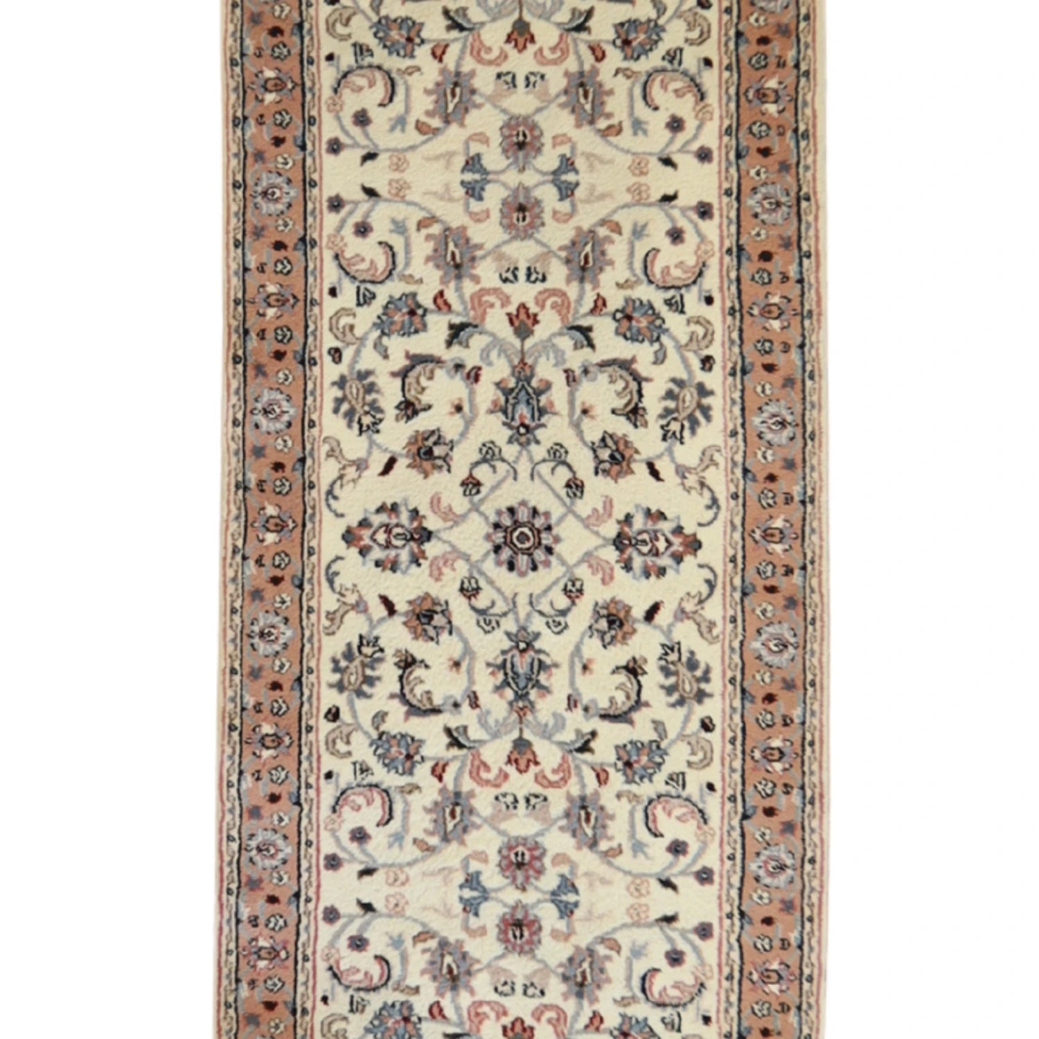 2' 7" x 10' 0" IVORY AND MAUVE KASHAN FLORAL INDIAN RUG
