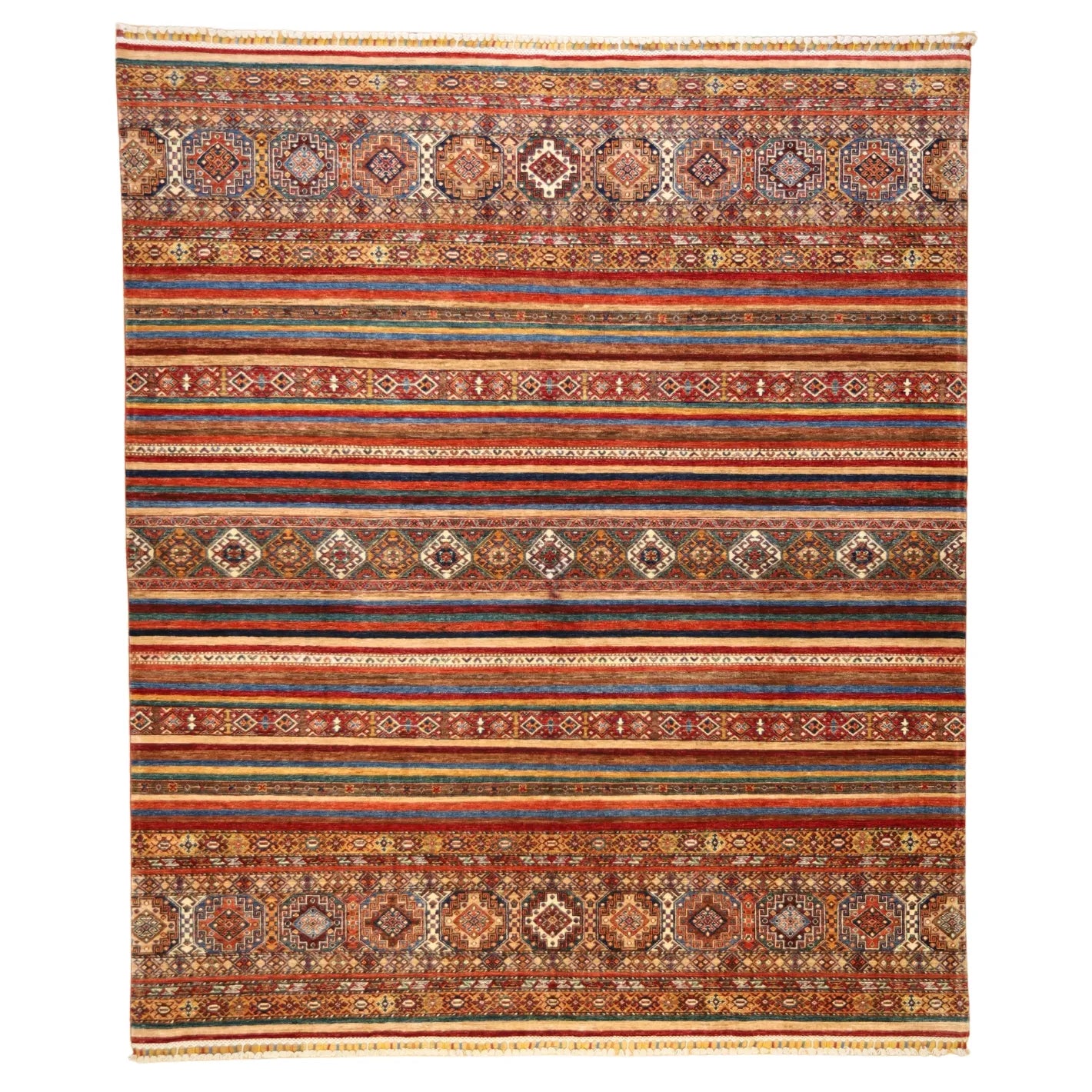 8'3" x 9'9" MULTICOLOR AND  TRIBAL AFGHANI GEOMETRIC RUG