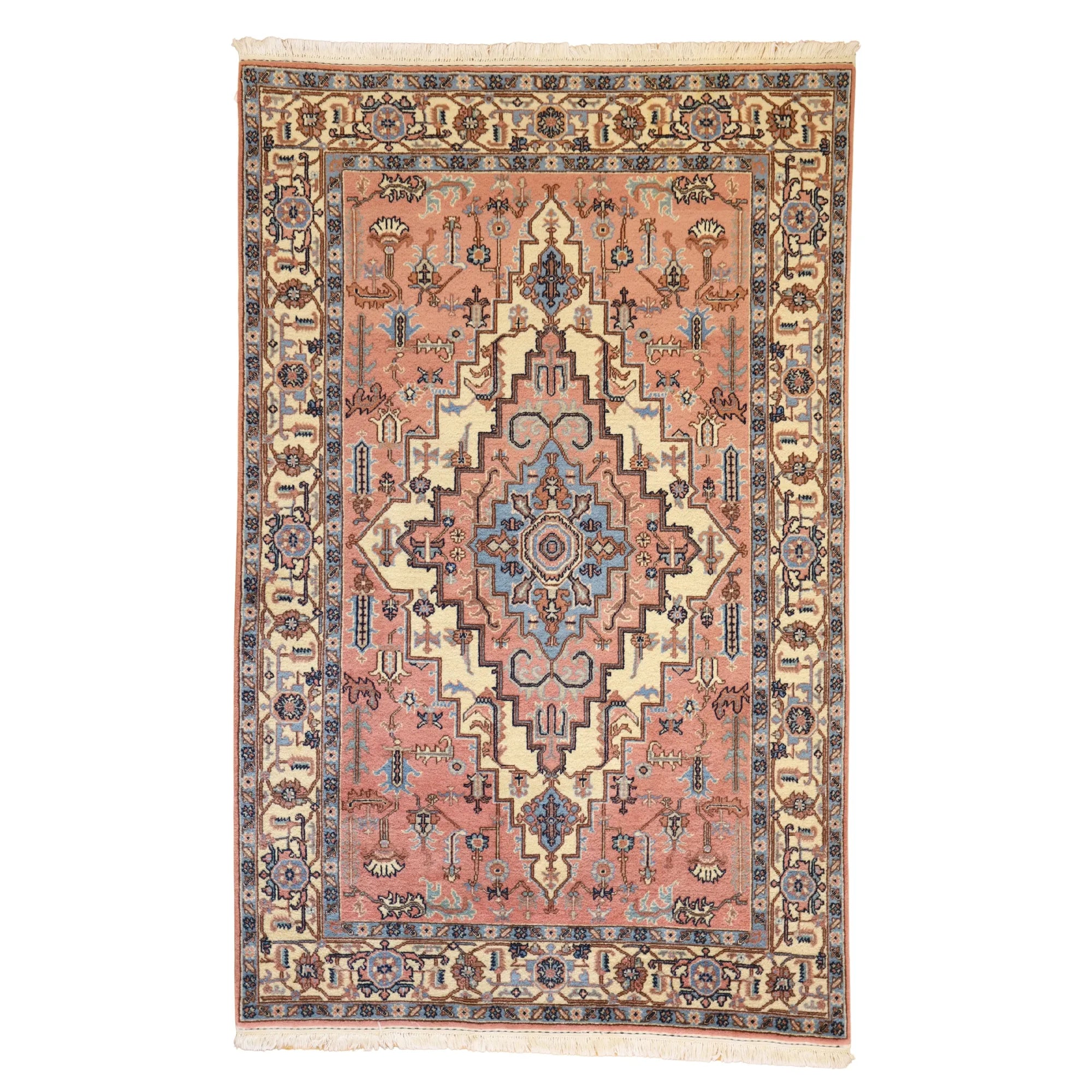5' 8" x 8' 10" ROSE AND BEIGE HERIZ GEOMETRIC ROMANIAN RUG