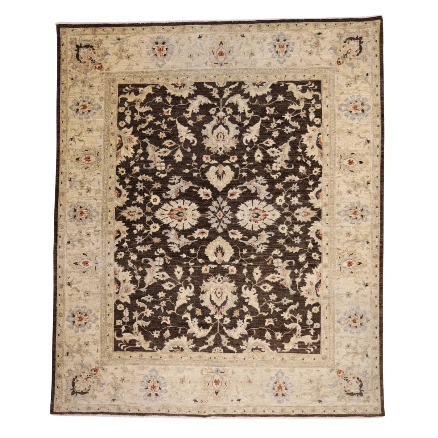 7'6" x 9'10" BROWN AND TAN PESHAWAR PAKISTANI FLORAL RUG