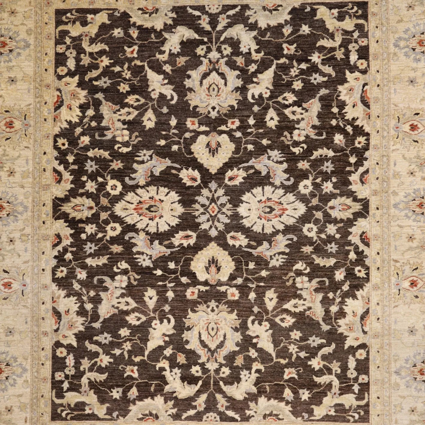 7'6" x 9'10" BROWN AND TAN PESHAWAR PAKISTANI FLORAL RUG