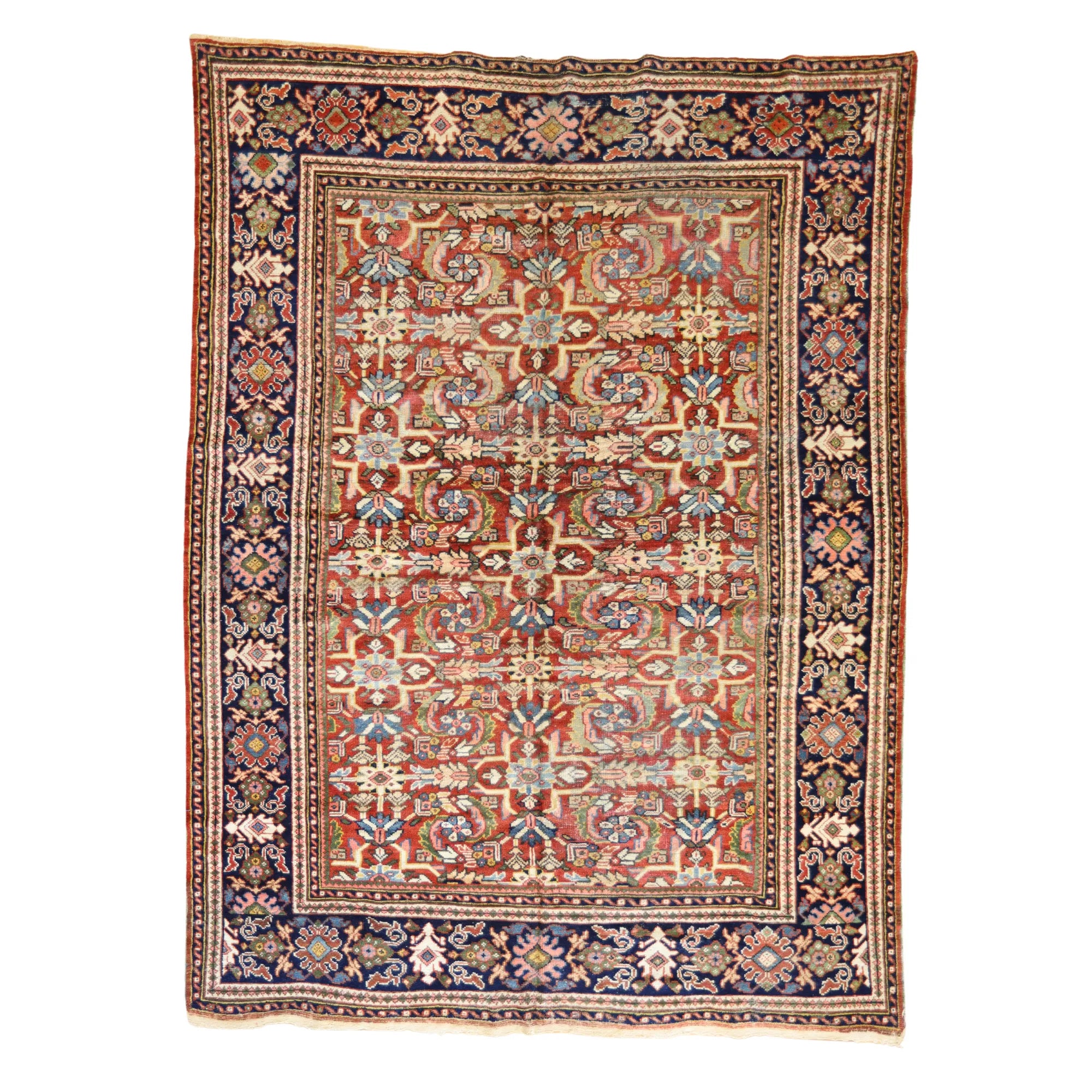 8'0" x 10'6" RED AND NAVY MAHAL GEOMETRIC PERSIAN RUG